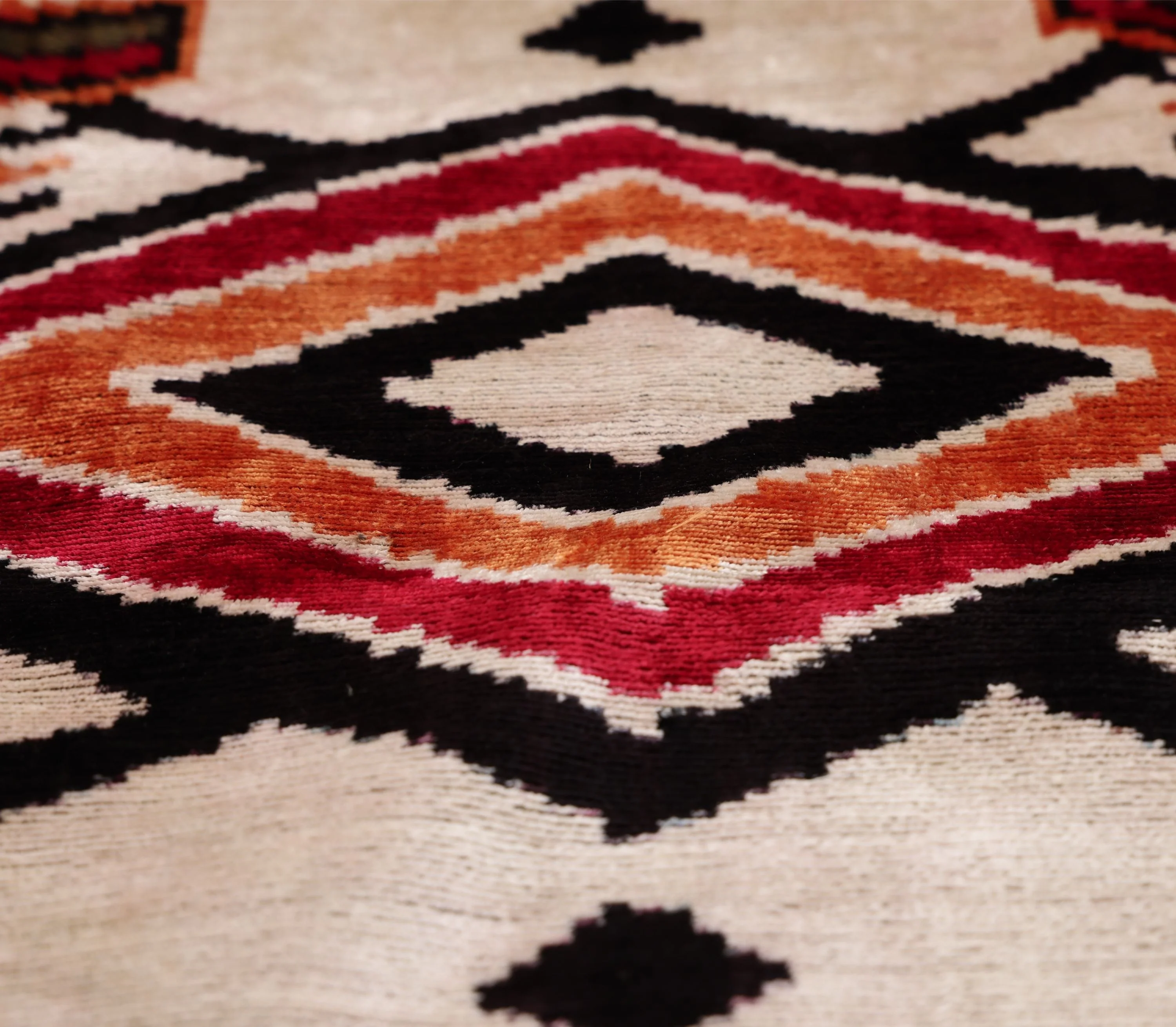 Hand-Knotted Tribal Geometric Silk Velvet Lumbar - 16x24 Red & Black - Image 3