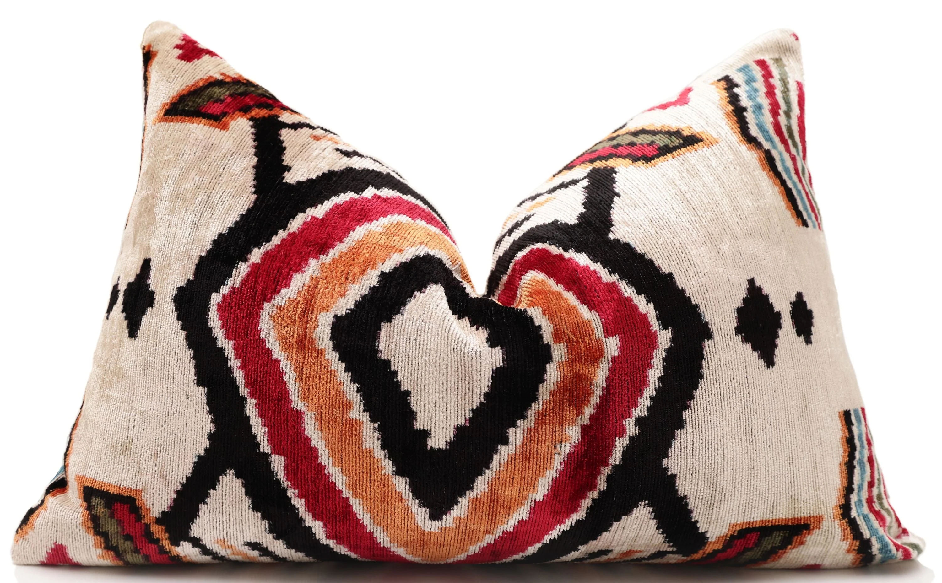 Hand-Knotted Tribal Geometric Silk Velvet Lumbar - 16x24 Red & Black - Image 5
