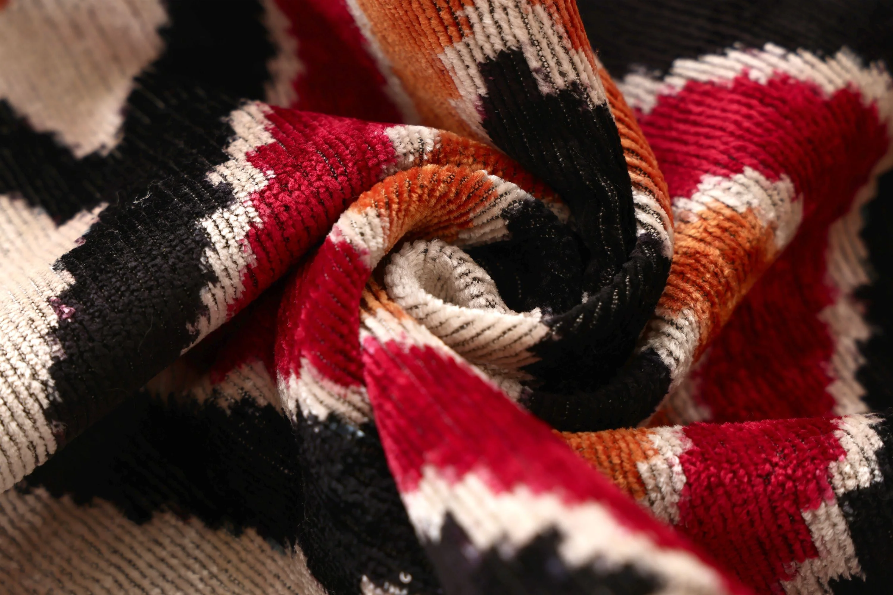 Hand-Knotted Tribal Geometric Silk Velvet Lumbar - 16x24 Red & Black - Image 8
