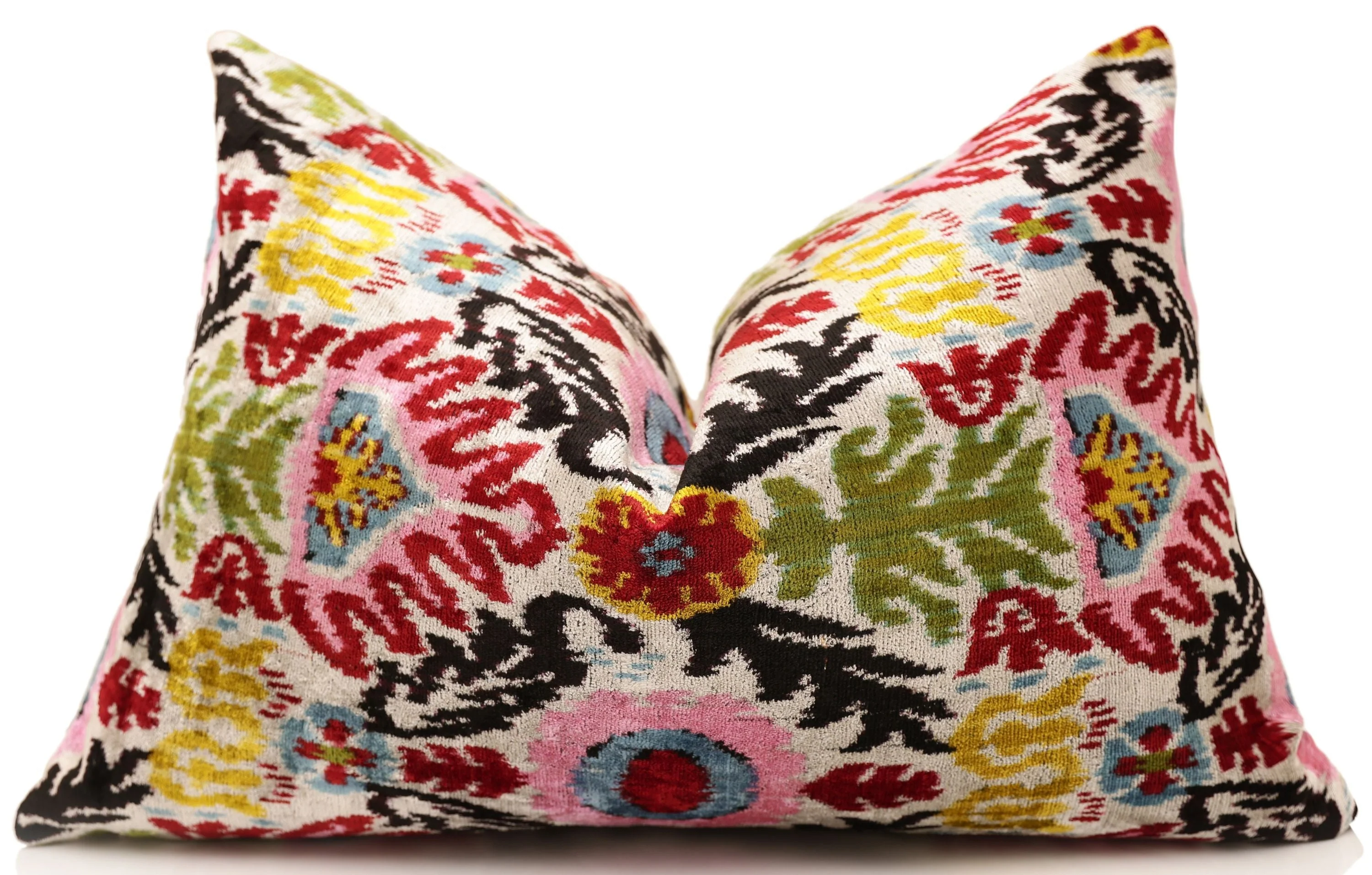 Hand-Knotted Vibrant Floral Silk Velvet Lumbar - 16x24 Pink & Yellow - Image 5