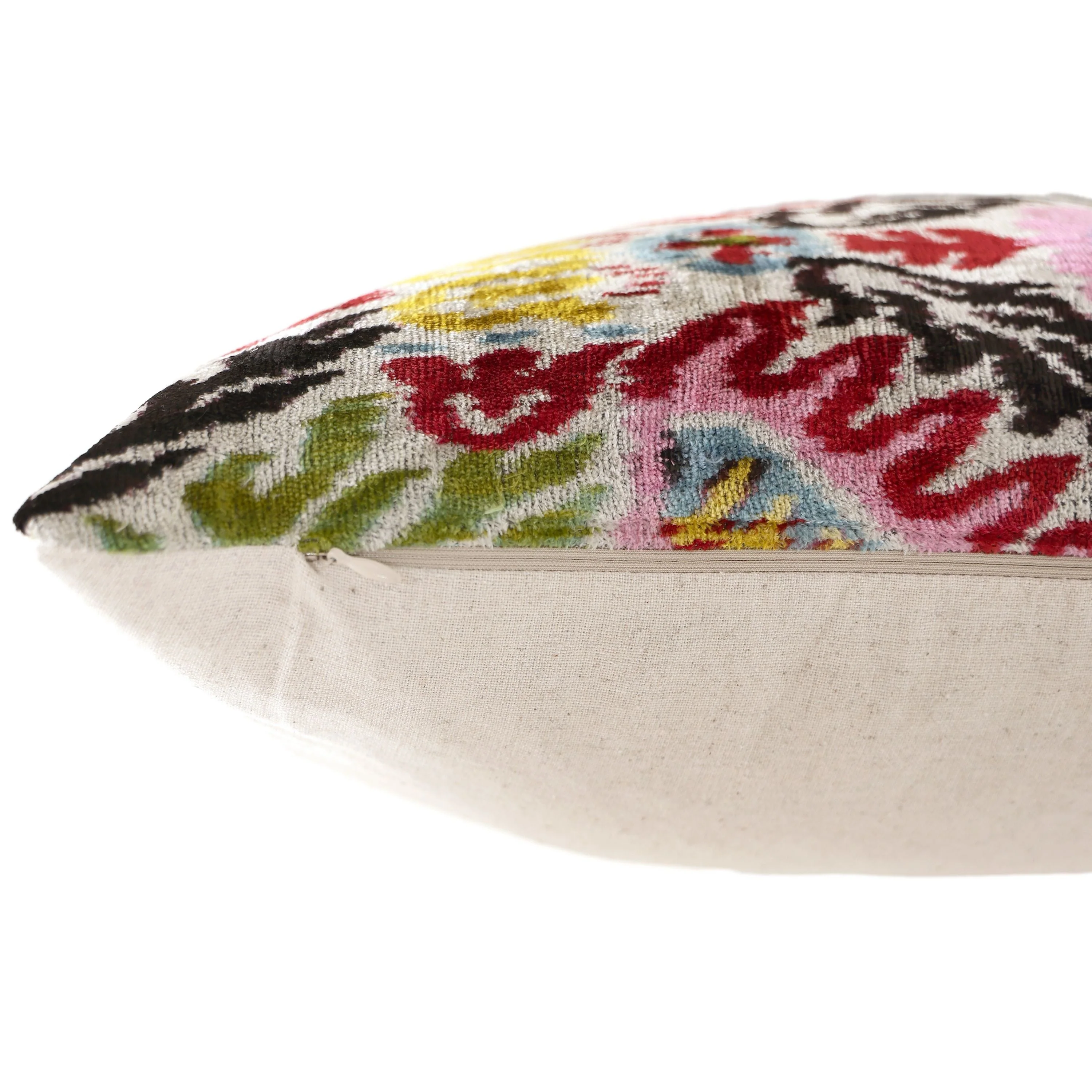 Hand-Knotted Vibrant Floral Silk Velvet Lumbar - 16x24 Pink & Yellow - Image 6