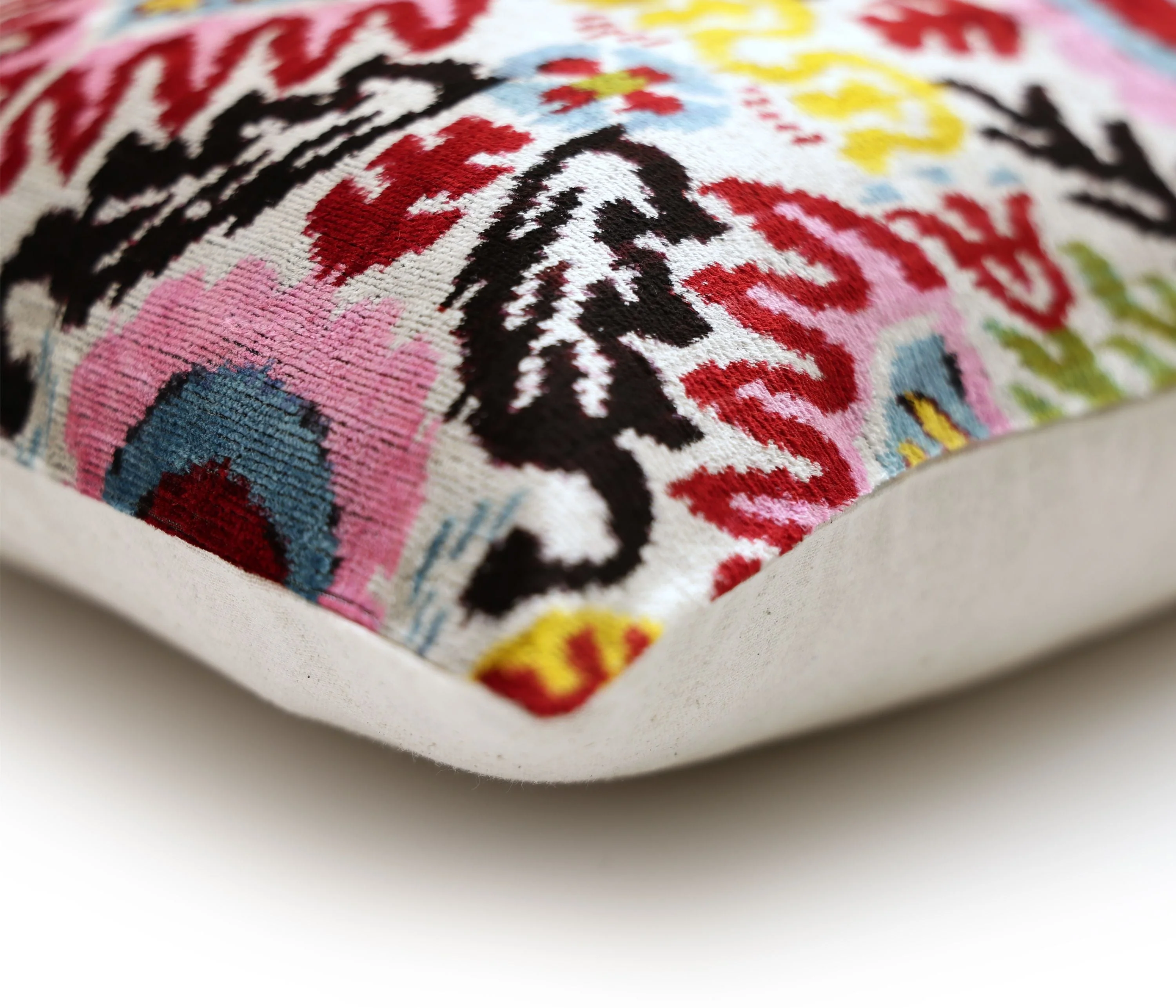 Hand-Knotted Vibrant Floral Silk Velvet Lumbar - 16x24 Pink & Yellow - Image 8