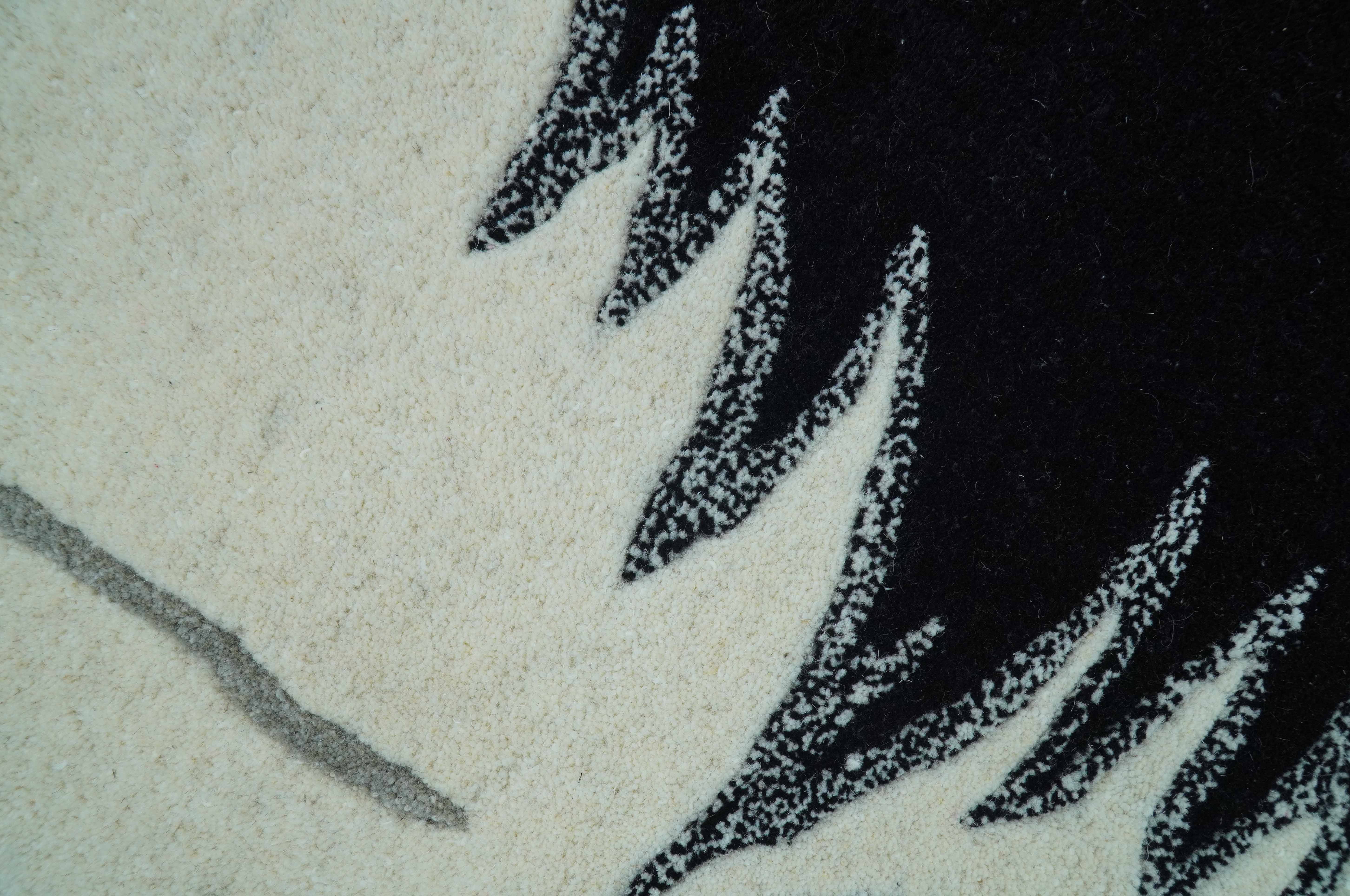 Hand Tufted 2x3 Animal Black And White Cat Wool Area Rug - Image 3