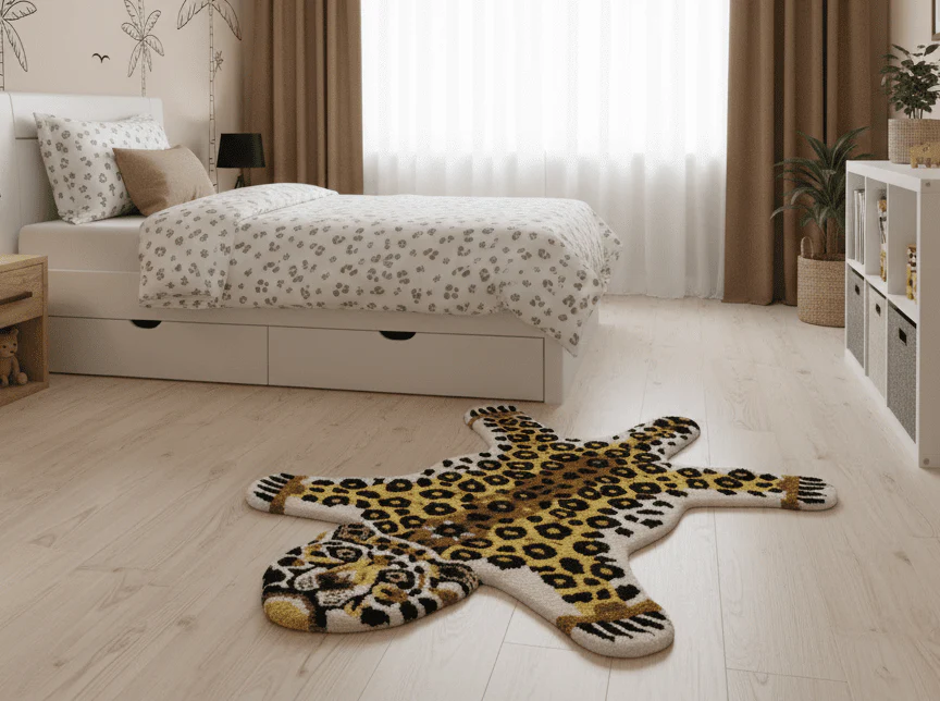Hand Tufted 2x3 Gold Animal Leopard Wool Area Rug - Image 2