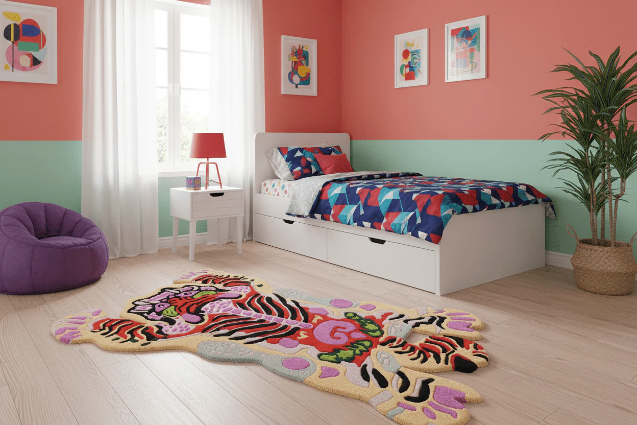 Hand Tufted Animal Tiger Black 3x5 Wool Area Rug - Image 2