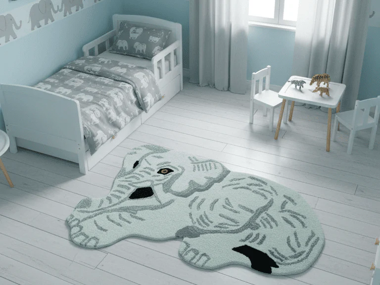Hand Tufted White Animal Elephant 2x3 Wool Area Rug - Image 2
