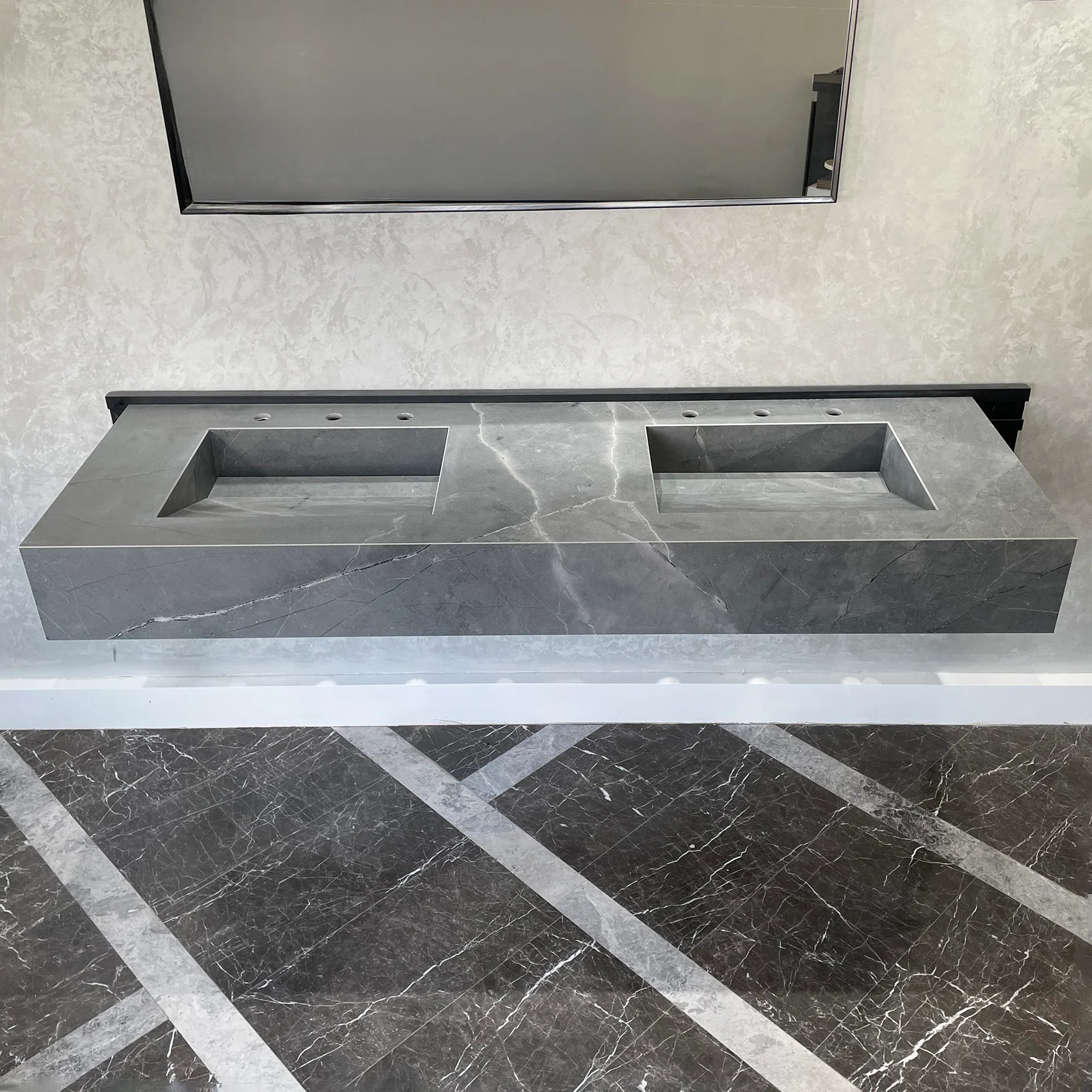 HANDCRAFTED ARMANI GREY HIGH ENGINEERED PORCELAIN DOUBLE SINK (ES-096) - Image 2