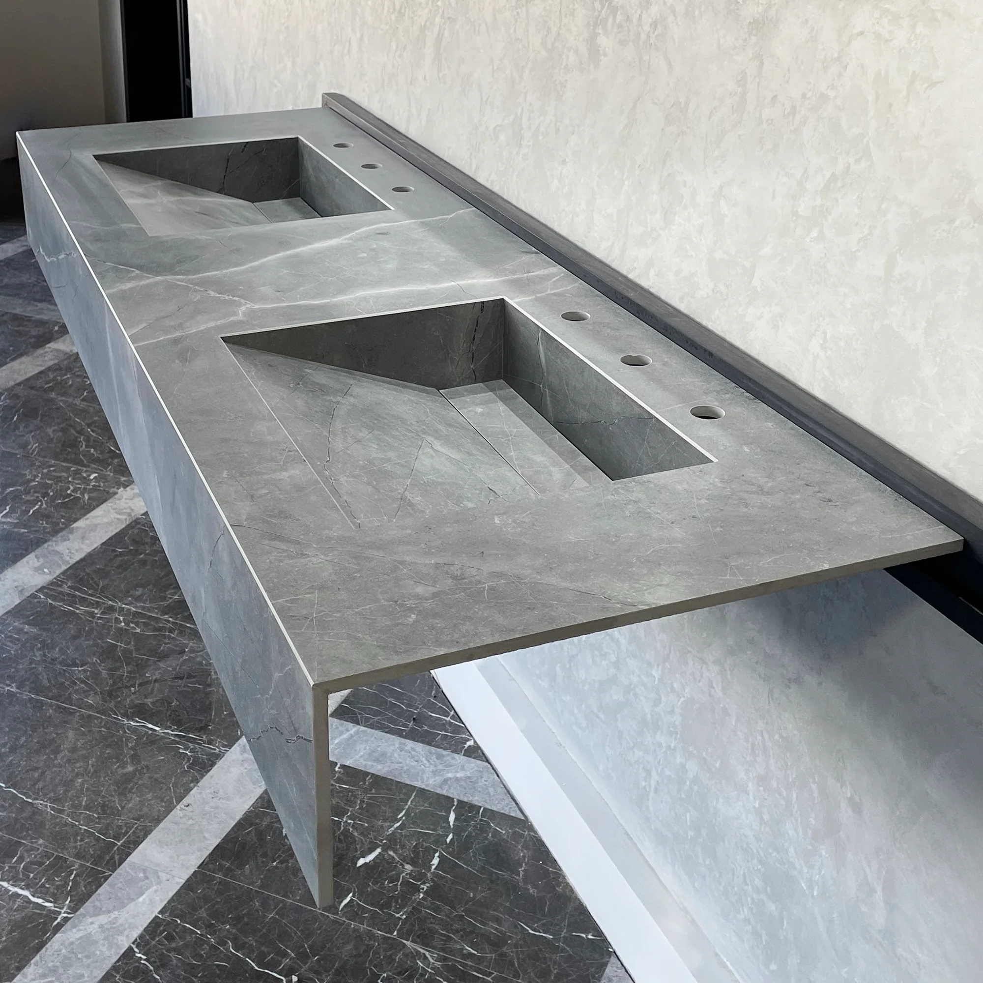 HANDCRAFTED ARMANI GREY HIGH ENGINEERED PORCELAIN DOUBLE SINK (ES-096) - Image 3