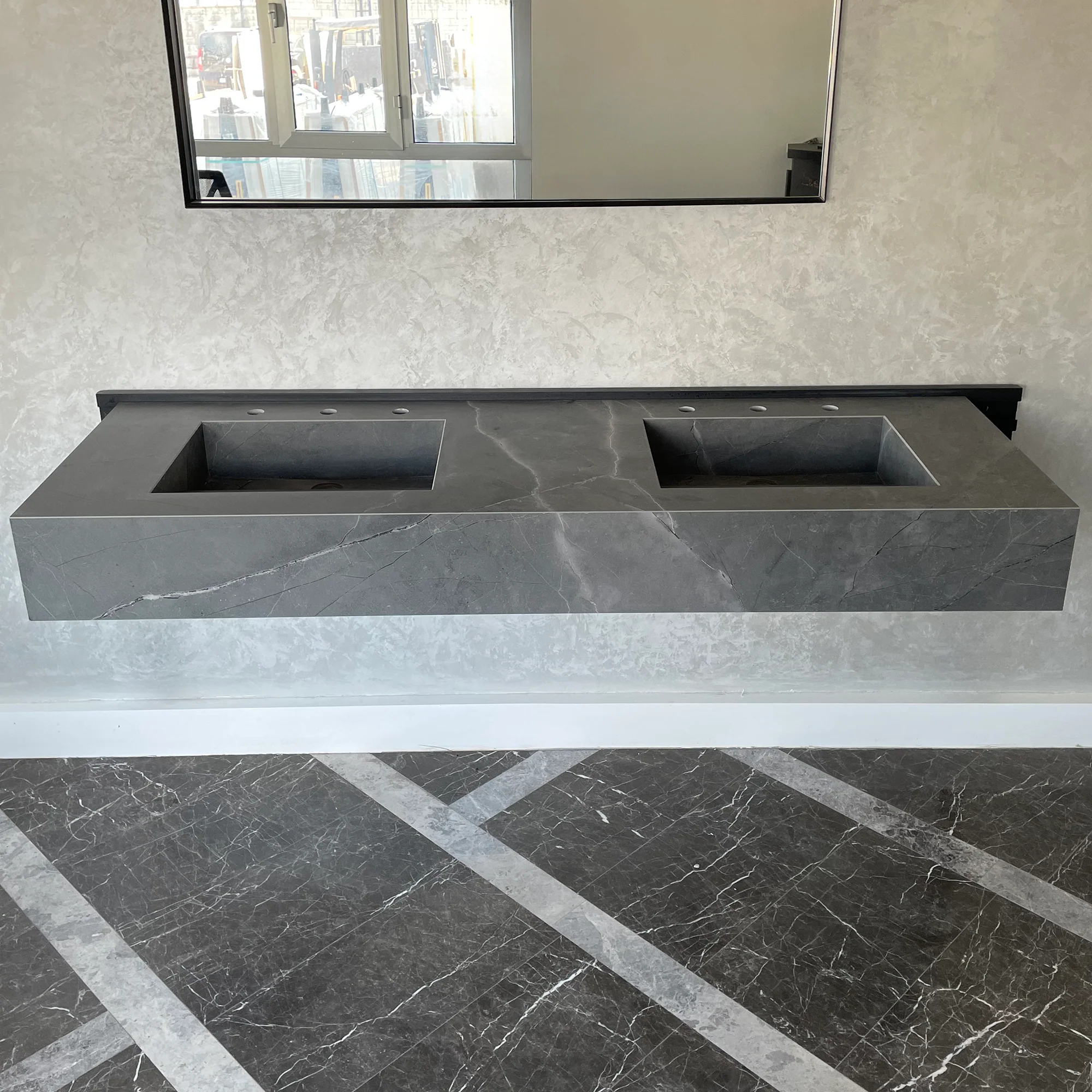 HANDCRAFTED ARMANI GREY HIGH ENGINEERED PORCELAIN DOUBLE SINK (ES-096) - Image 6