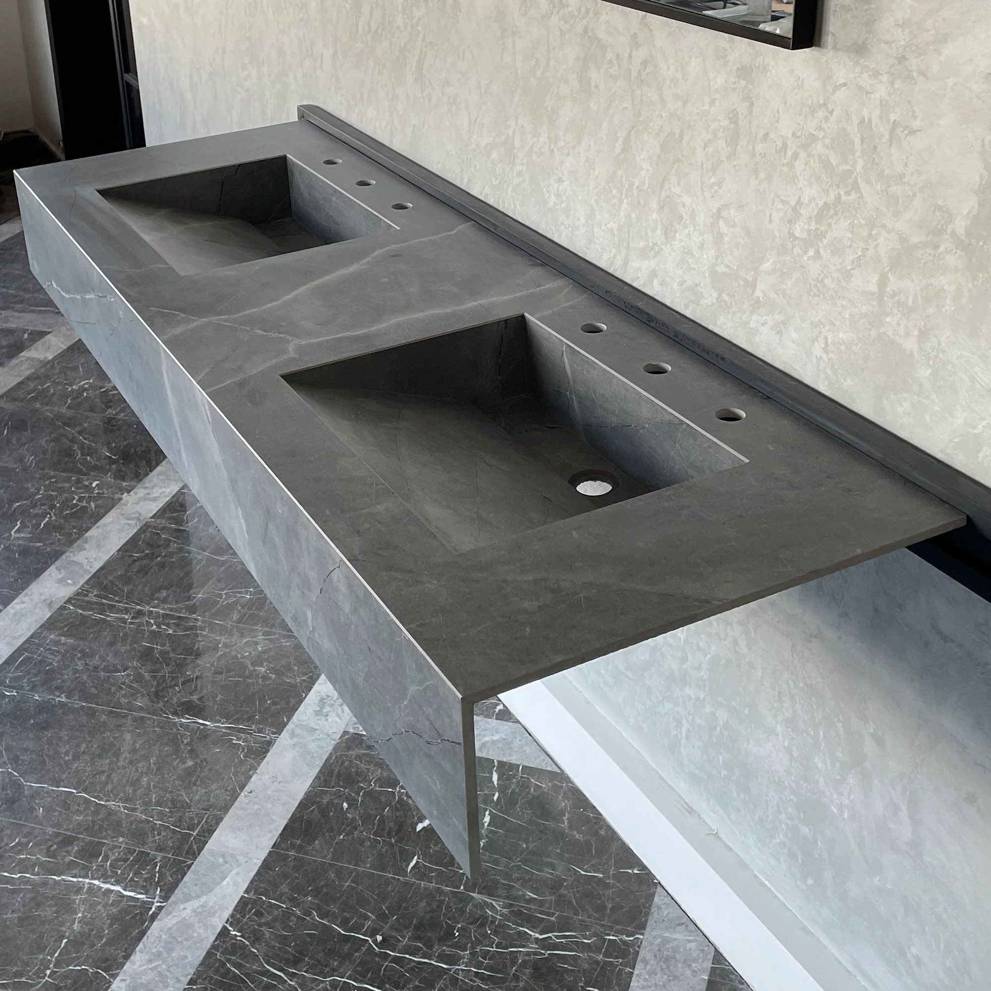 HANDCRAFTED ARMANI GREY HIGH ENGINEERED PORCELAIN DOUBLE SINK (ES-096) - Image 7