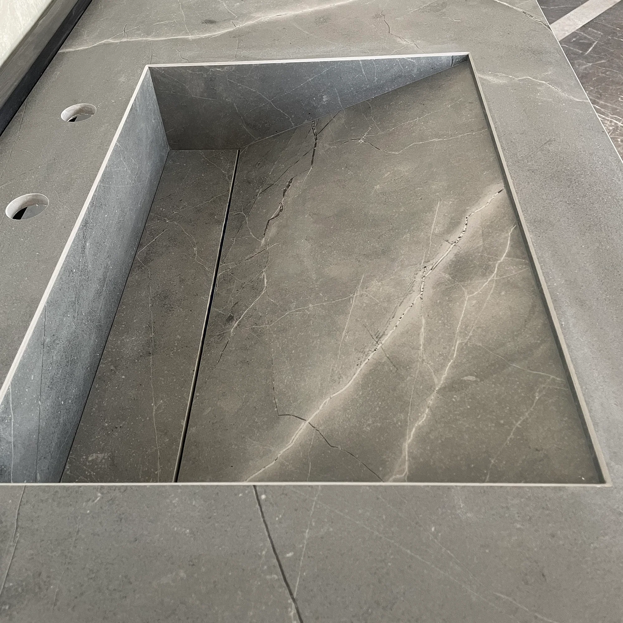HANDCRAFTED ARMANI GREY HIGH ENGINEERED PORCELAIN DOUBLE SINK (ES-096) - Image 8