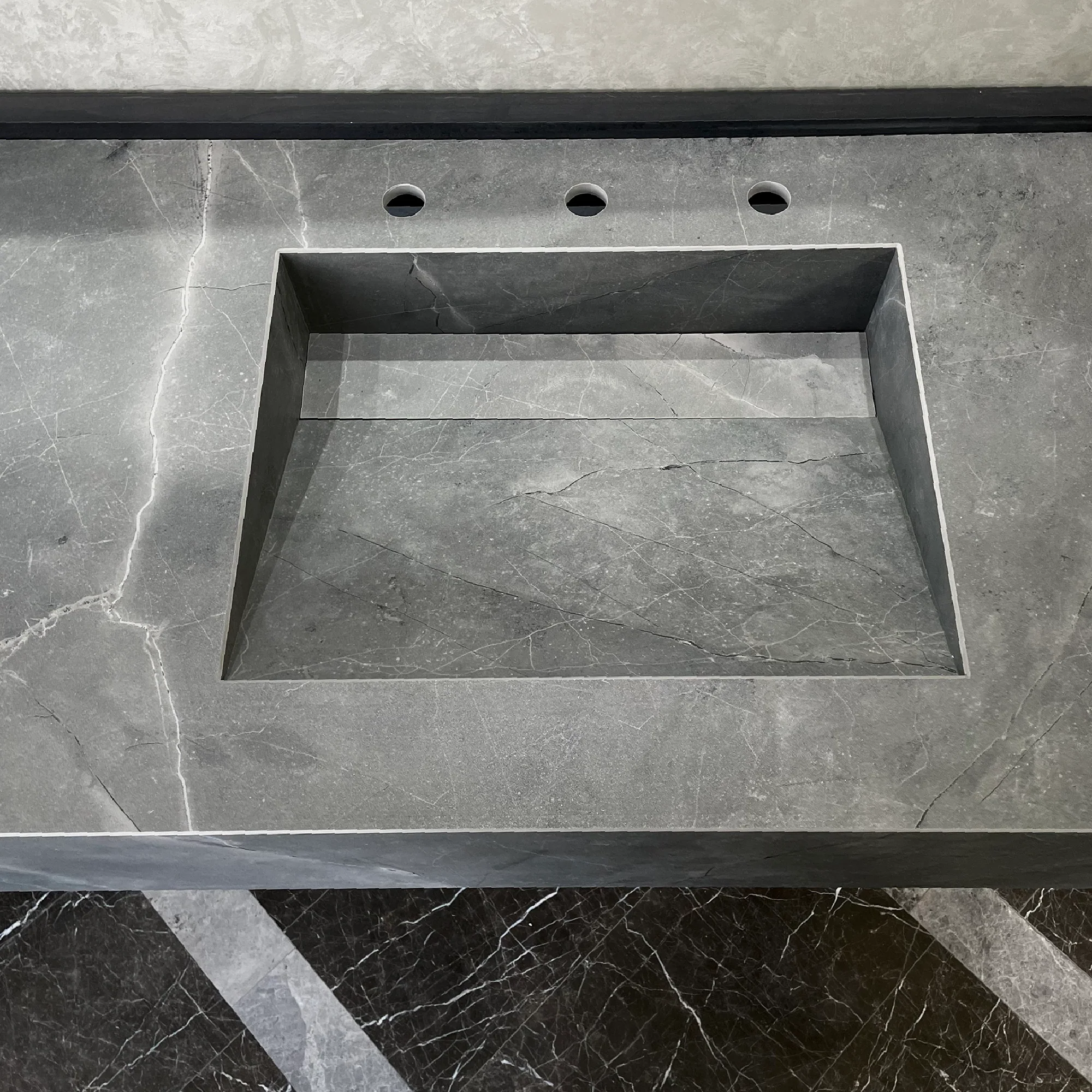 HANDCRAFTED ARMANI GREY HIGH ENGINEERED PORCELAIN DOUBLE SINK (ES-096) - Image 9
