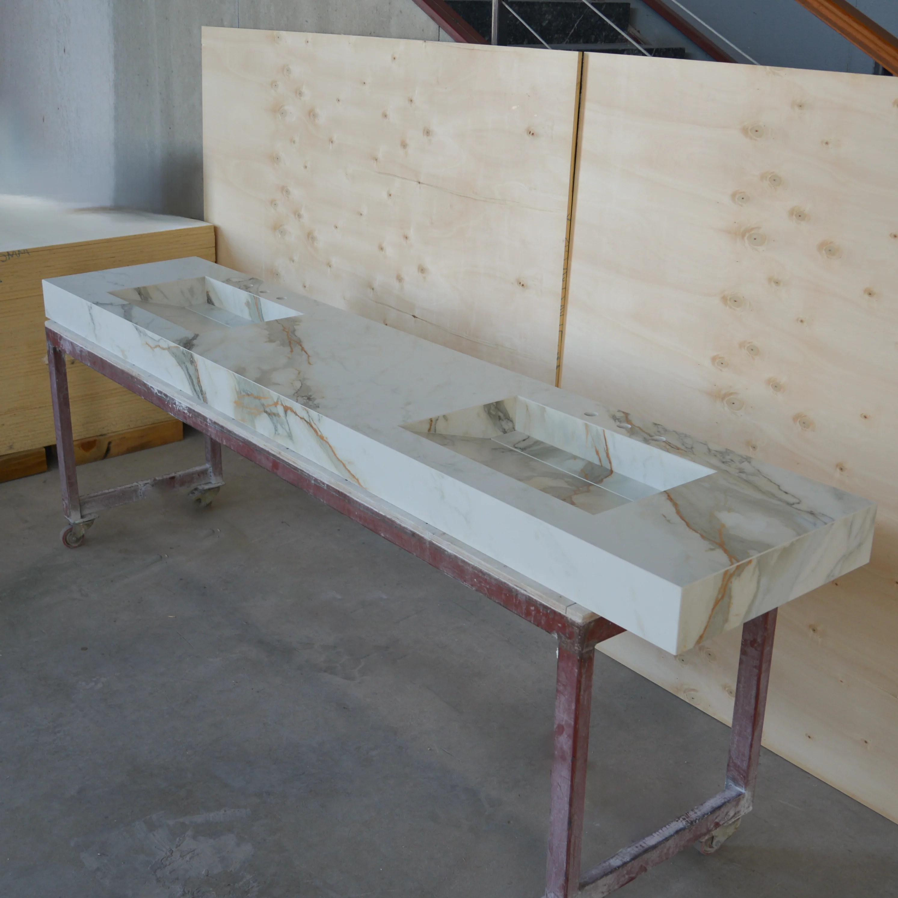HANDCRAFTED CALACATTA HERMITAGE MATTE HIGH ENGINEERED PORCELAIN DOUBLE SINK (ES-146) - Image 3