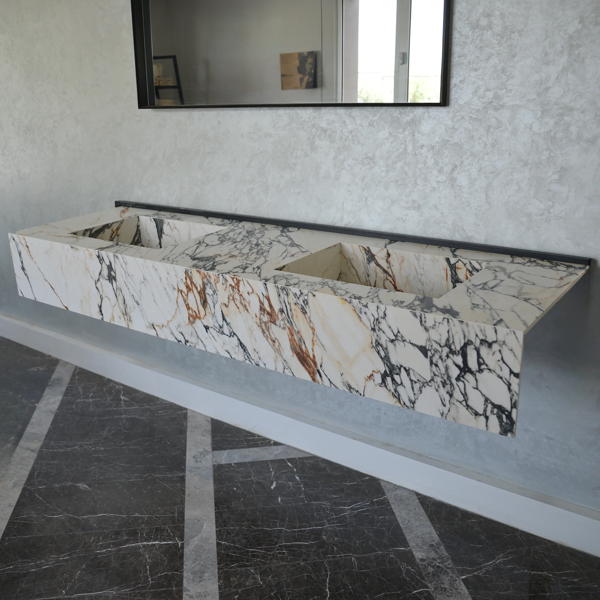 HANDCRAFTED CALACATTA VIOLA LOOK MATERIA CORCHIA GOLD ENGINEERED PORCELAIN DOUBLE SINK (ES-120) - Image 10