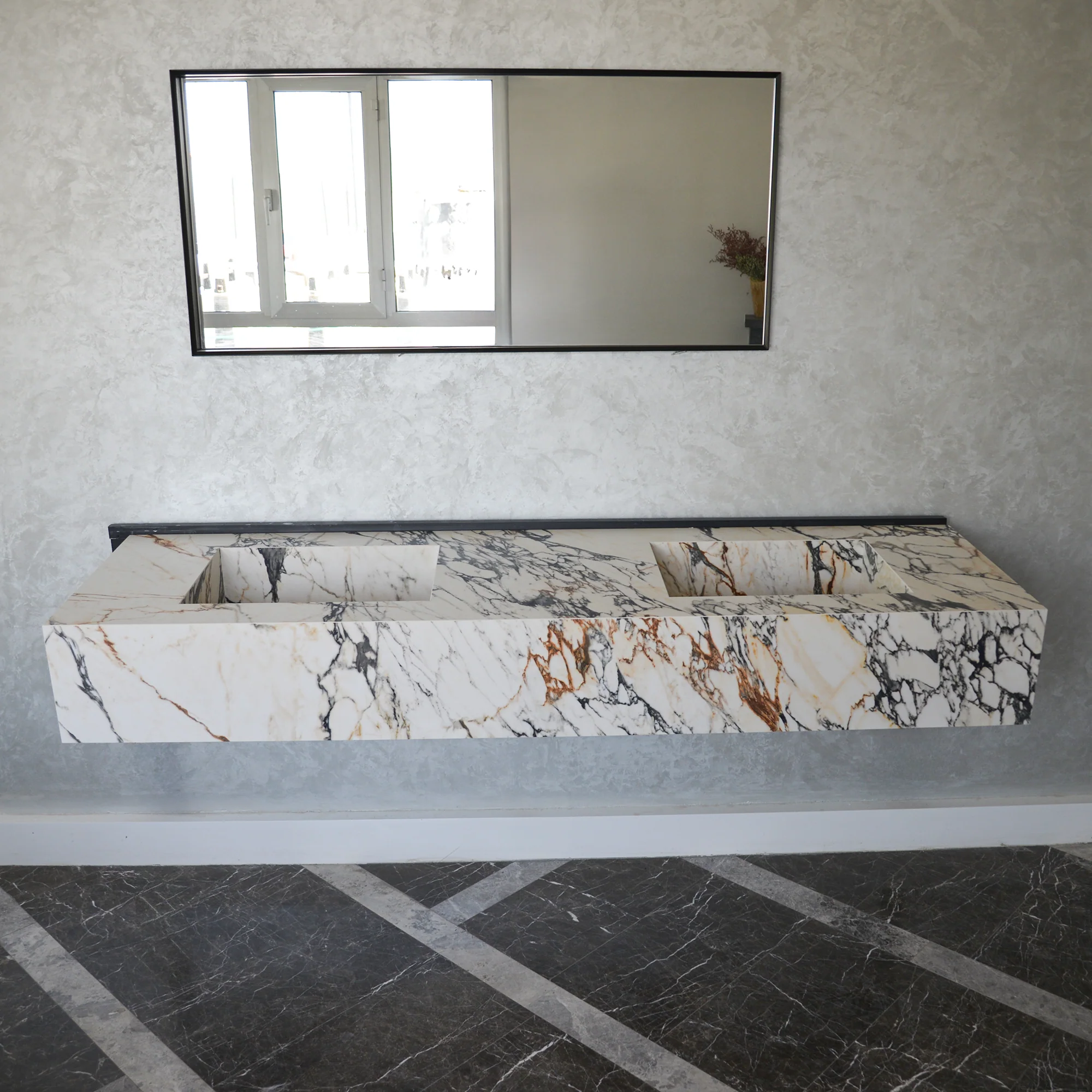 HANDCRAFTED CALACATTA VIOLA LOOK MATERIA CORCHIA GOLD ENGINEERED PORCELAIN DOUBLE SINK (ES-120) - Image 3