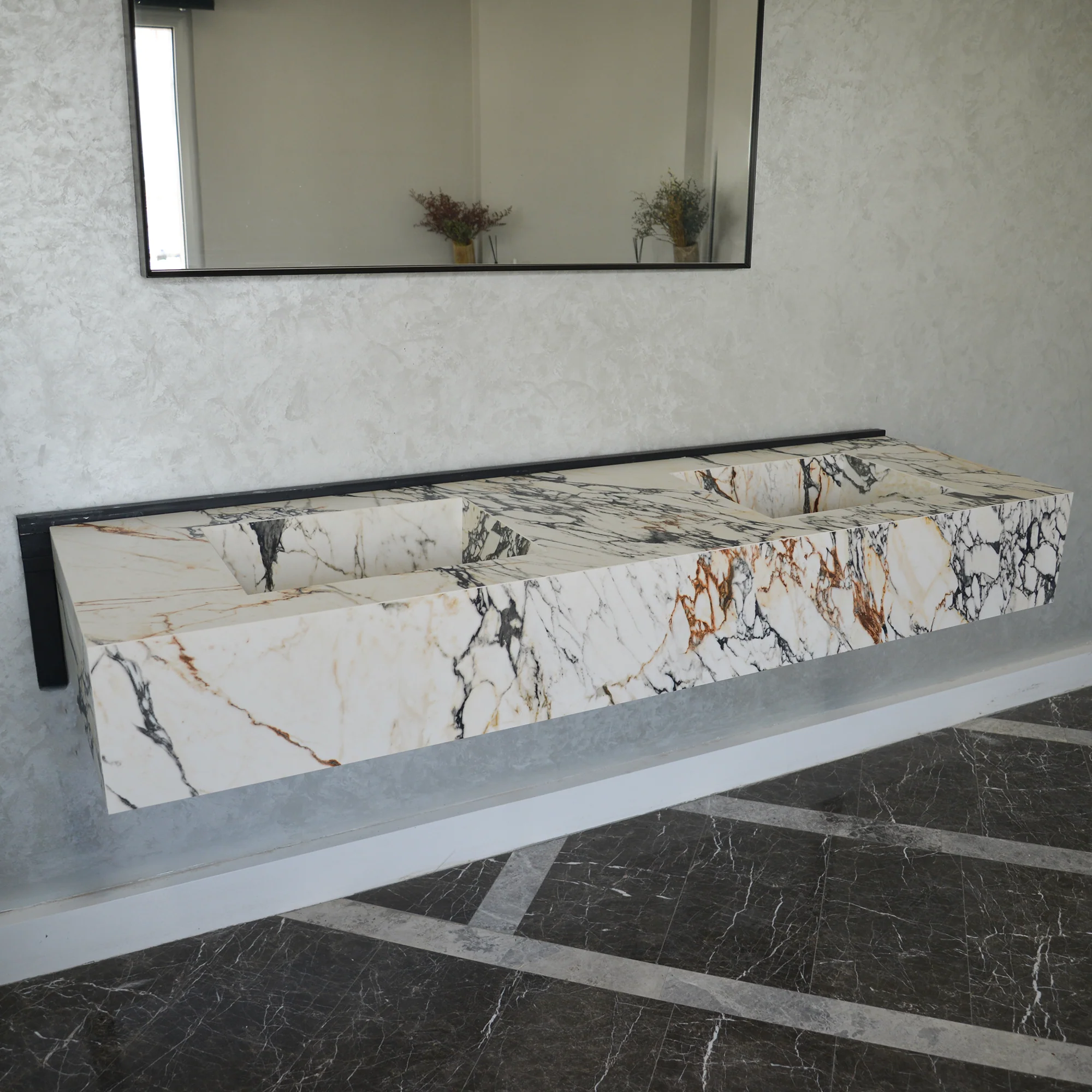 HANDCRAFTED CALACATTA VIOLA LOOK MATERIA CORCHIA GOLD ENGINEERED PORCELAIN DOUBLE SINK (ES-120) - Image 4