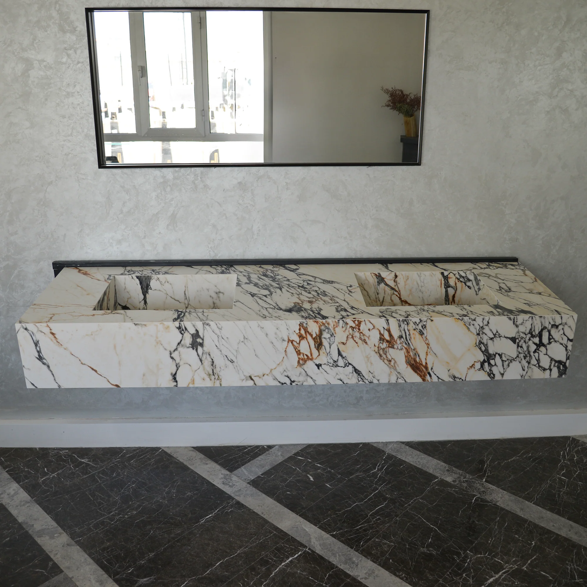 HANDCRAFTED CALACATTA VIOLA LOOK MATERIA CORCHIA GOLD ENGINEERED PORCELAIN DOUBLE SINK (ES-120) - Image 5