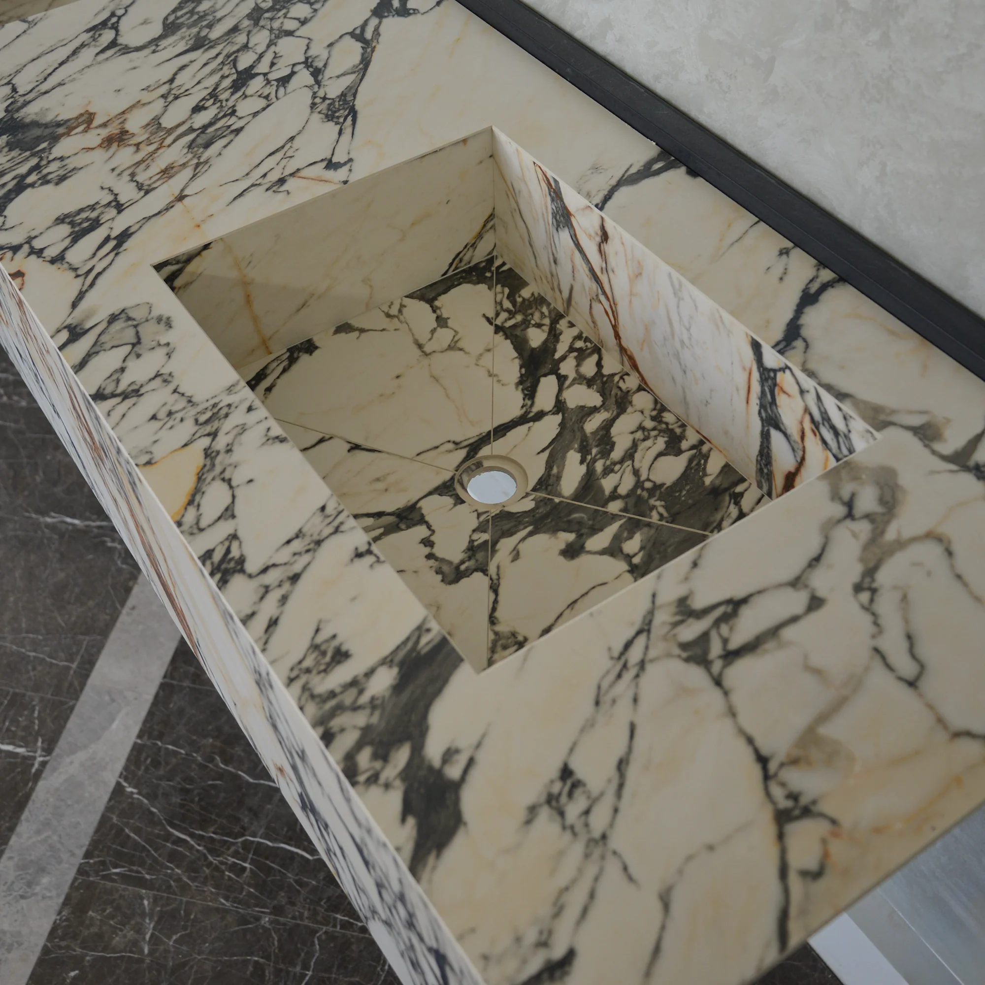 HANDCRAFTED CALACATTA VIOLA LOOK MATERIA CORCHIA GOLD ENGINEERED PORCELAIN DOUBLE SINK (ES-120) - Image 9