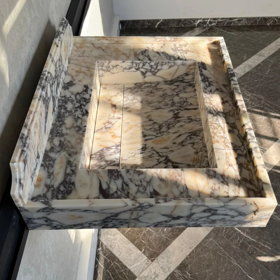 Handcrafted Calacatta Viola Marble Sink With Backsplash: Custom Bathroom Vanity (NS-065) - Image 10