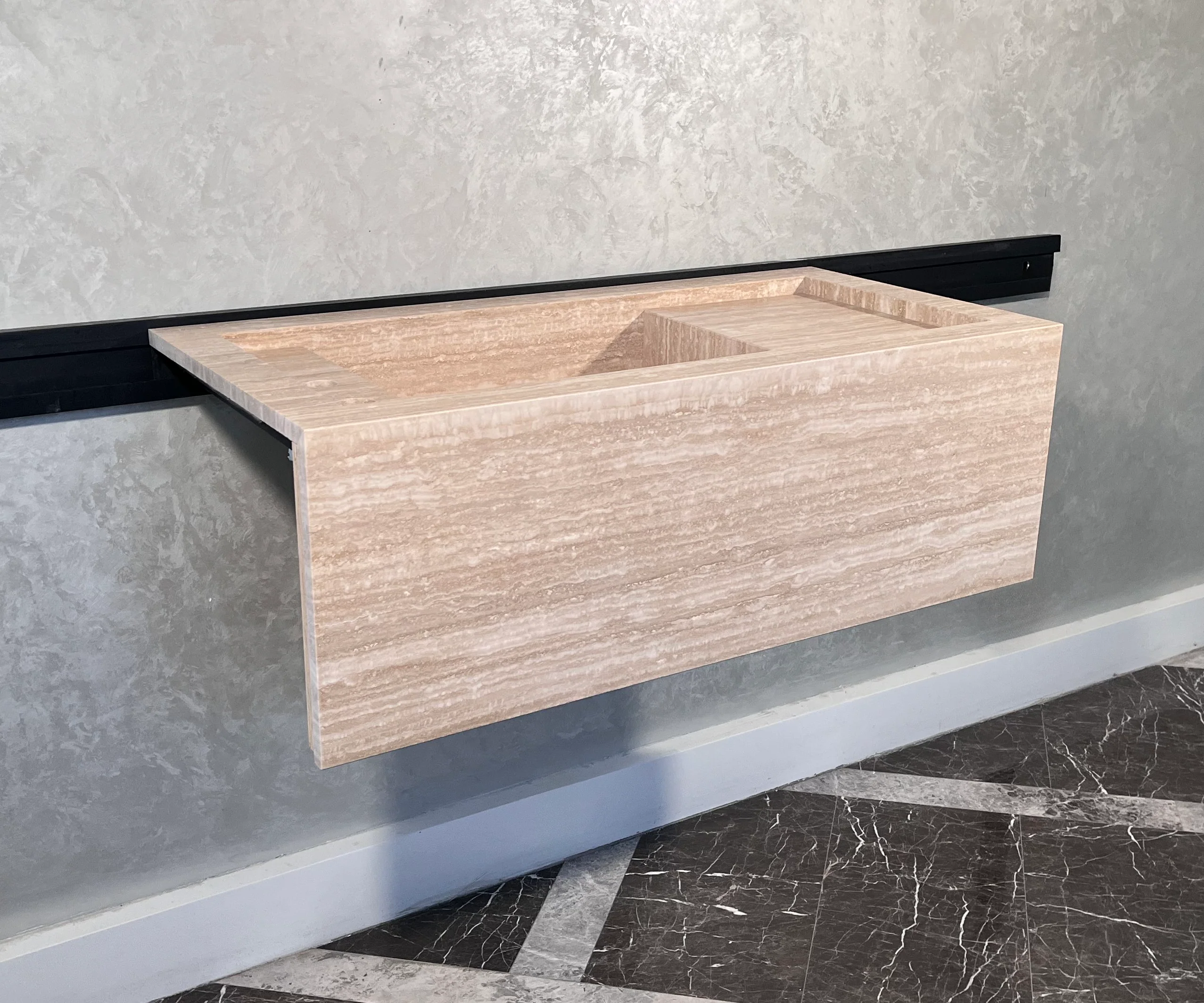 HANDCRAFTED CUSTOM BEIGE TRAVERTINE SINK (TR-087) - Image 2