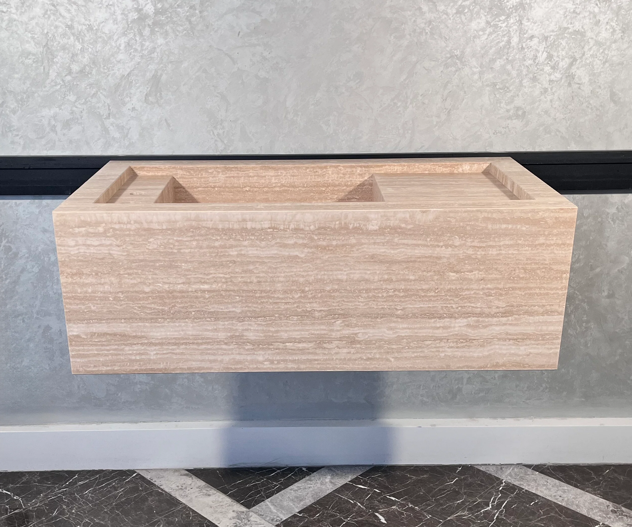 HANDCRAFTED CUSTOM BEIGE TRAVERTINE SINK (TR-087) - Image 3