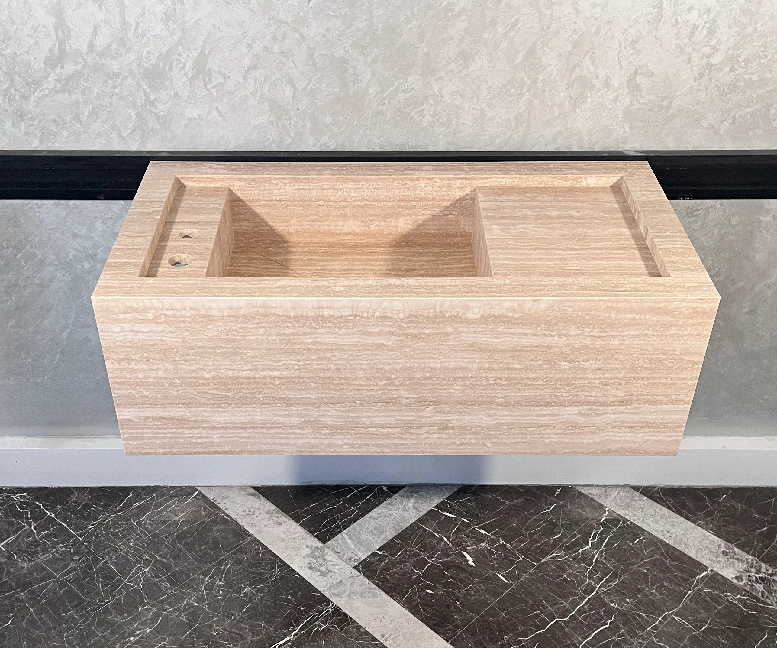 HANDCRAFTED CUSTOM BEIGE TRAVERTINE SINK (TR-087) - Image 4
