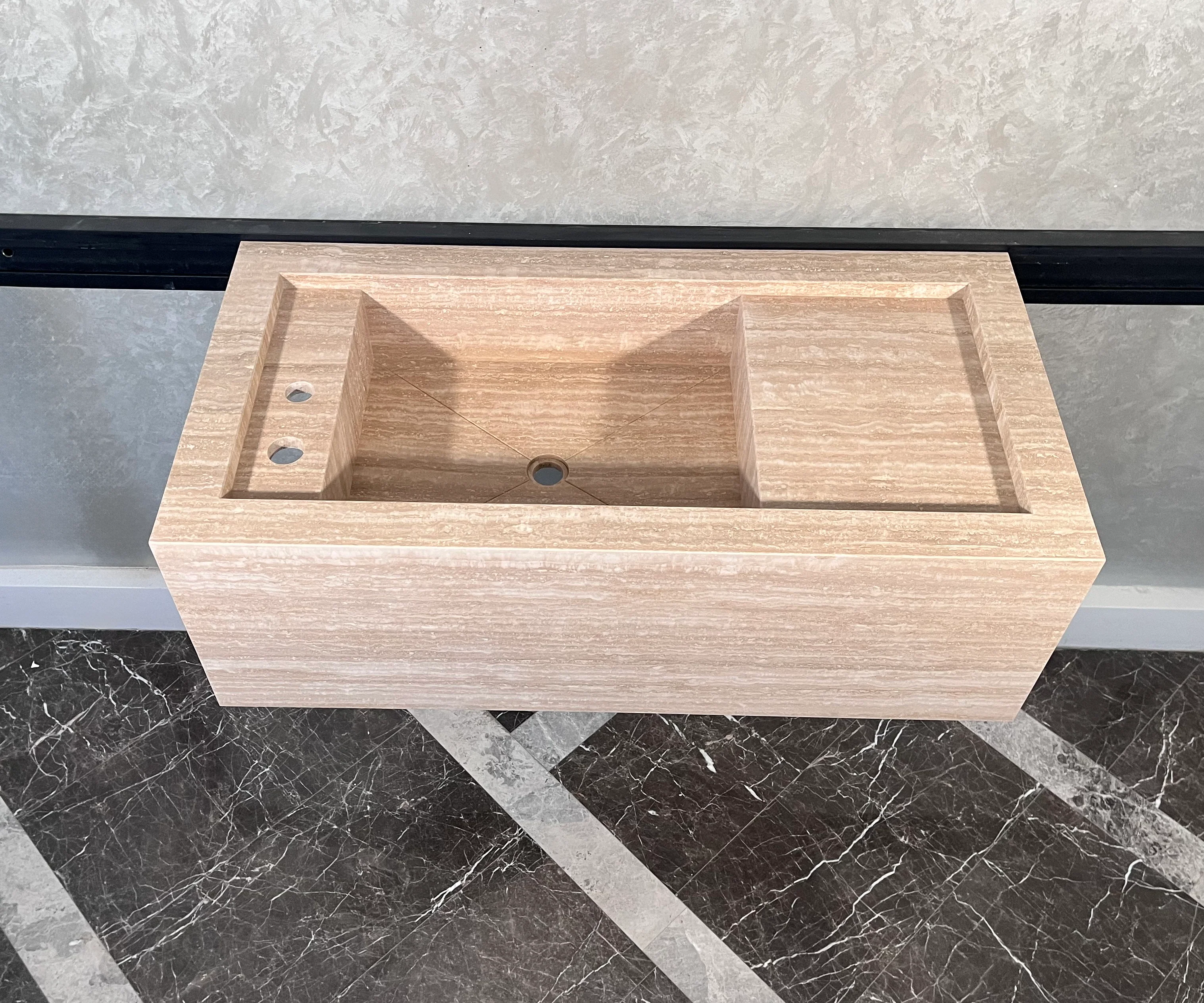 HANDCRAFTED CUSTOM BEIGE TRAVERTINE SINK (TR-087) - Image 5