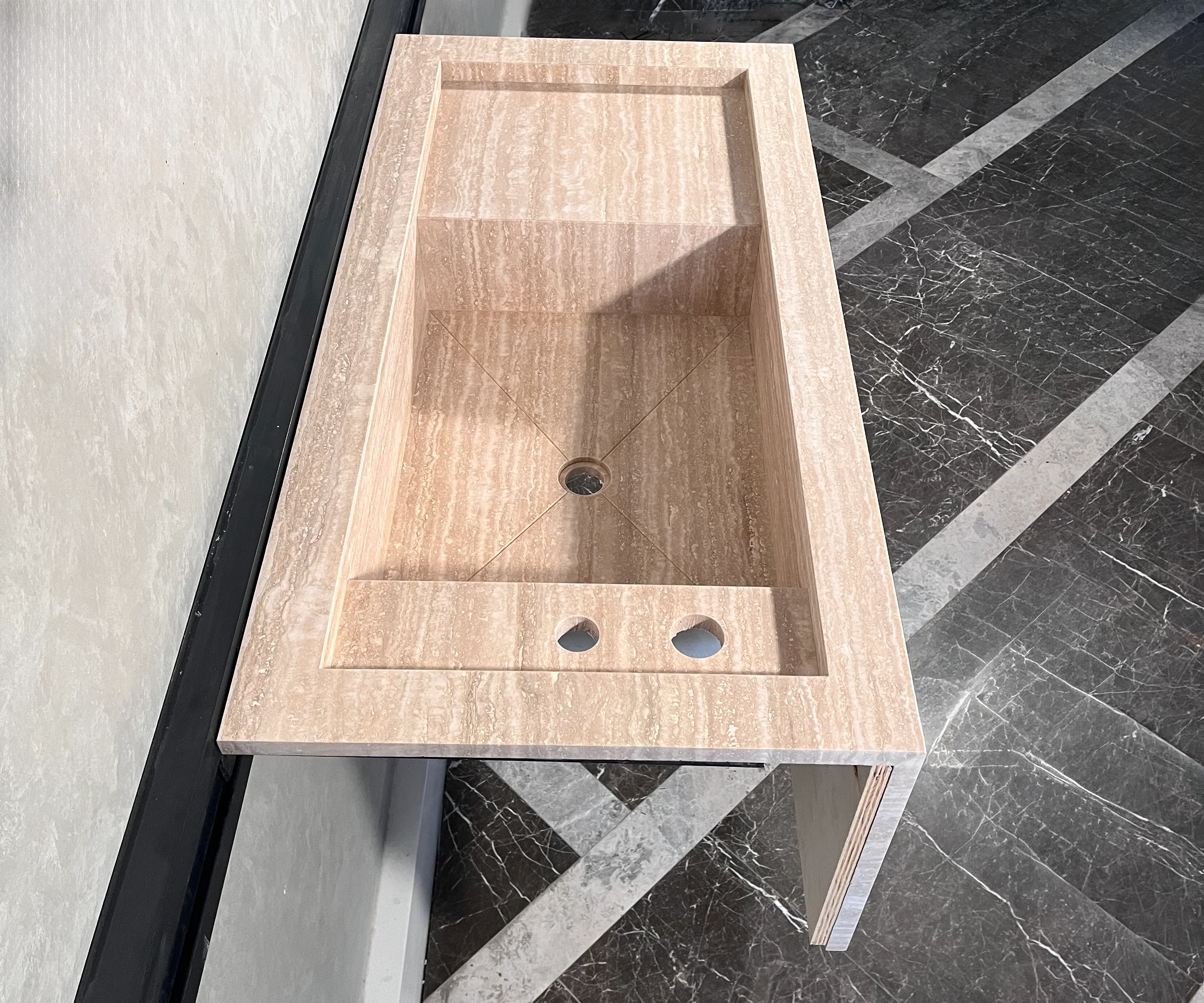 HANDCRAFTED CUSTOM BEIGE TRAVERTINE SINK (TR-087) - Image 6