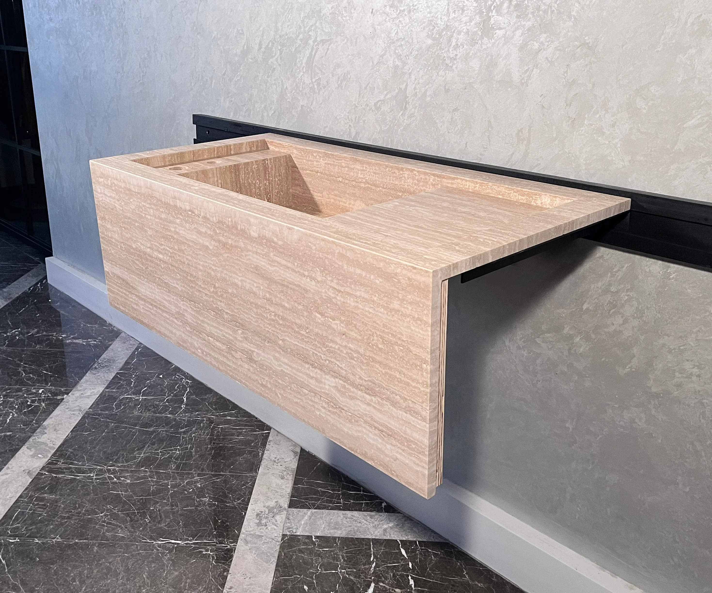 HANDCRAFTED CUSTOM BEIGE TRAVERTINE SINK (TR-087) - Image 7