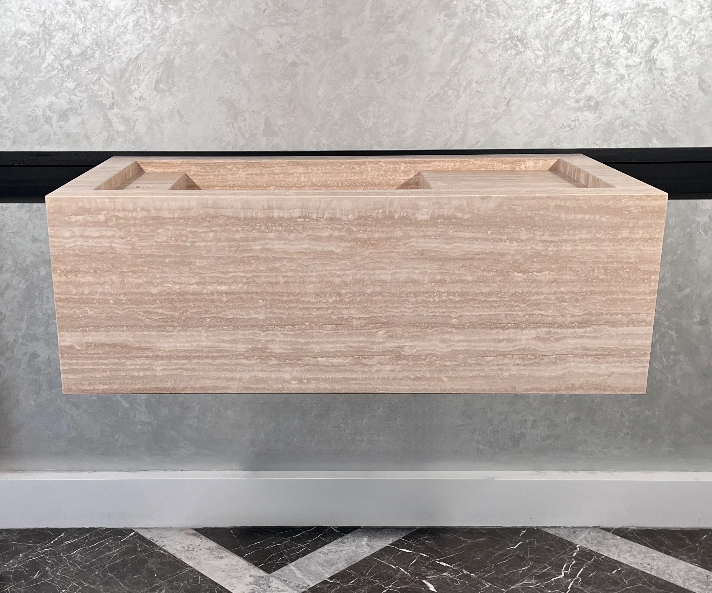 HANDCRAFTED CUSTOM BEIGE TRAVERTINE SINK (TR-087) - Image 8