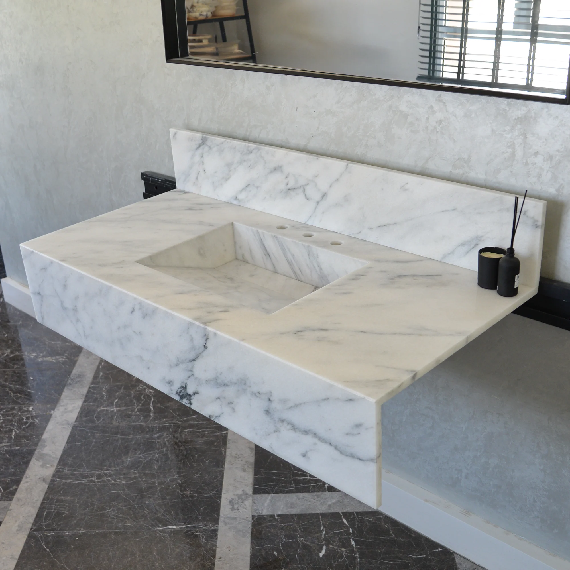 HANDCRAFTED CUSTOM CALACATTA MARBLE SINK (NS-108) - Image 10