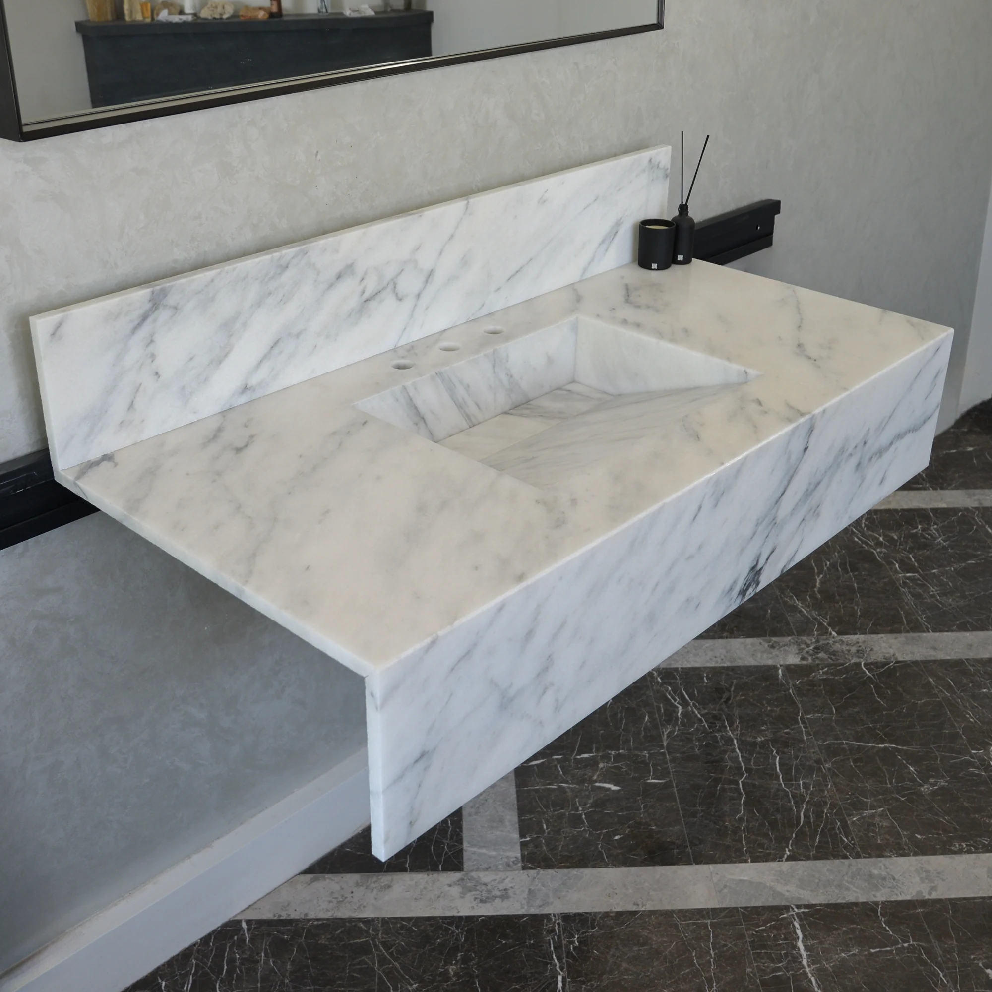 HANDCRAFTED CUSTOM CALACATTA MARBLE SINK (NS-108) - Image 9