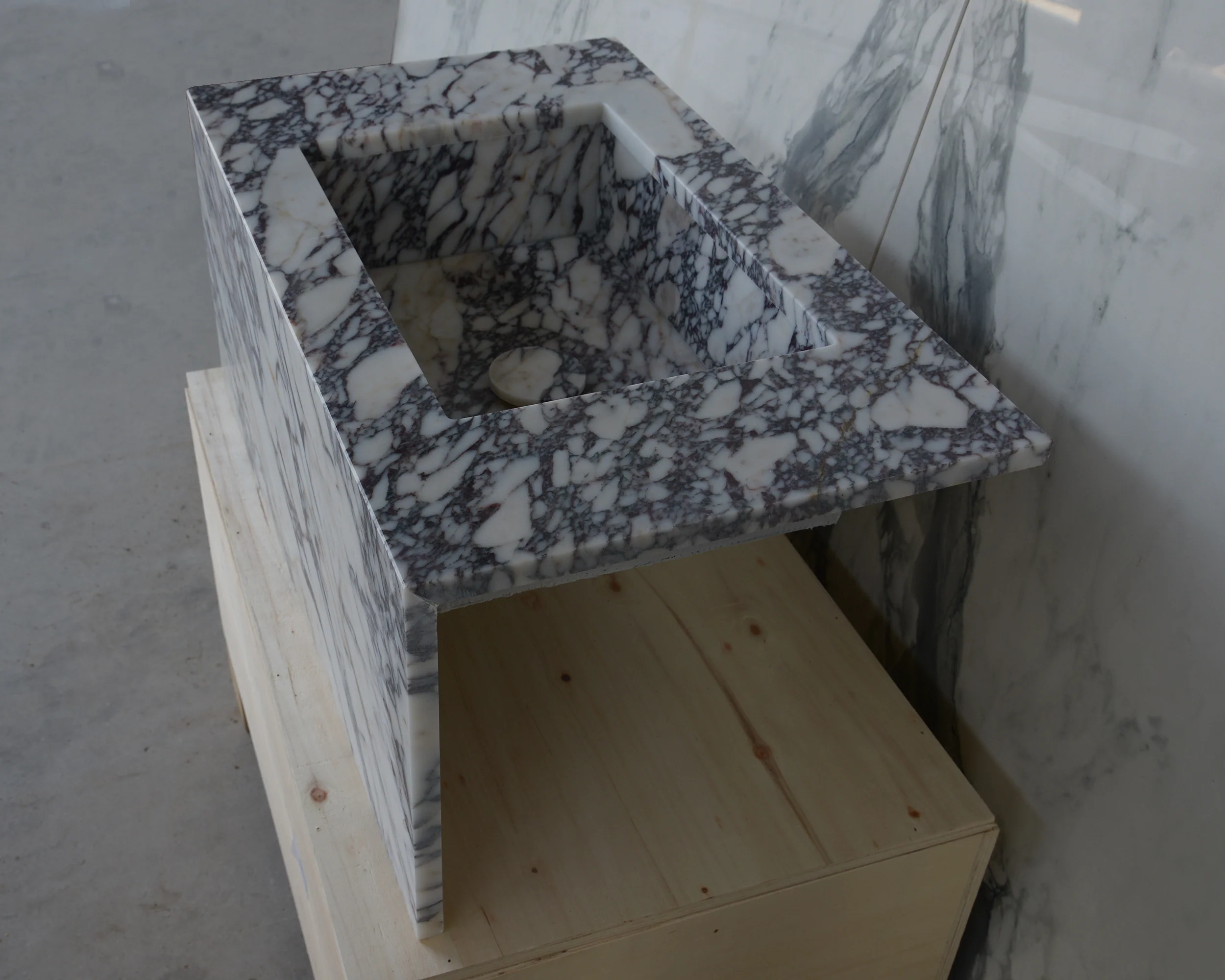 HANDCRAFTED CUSTOM CALACATTA VIOLA MARBLE SINK (NS-085) - Image 2