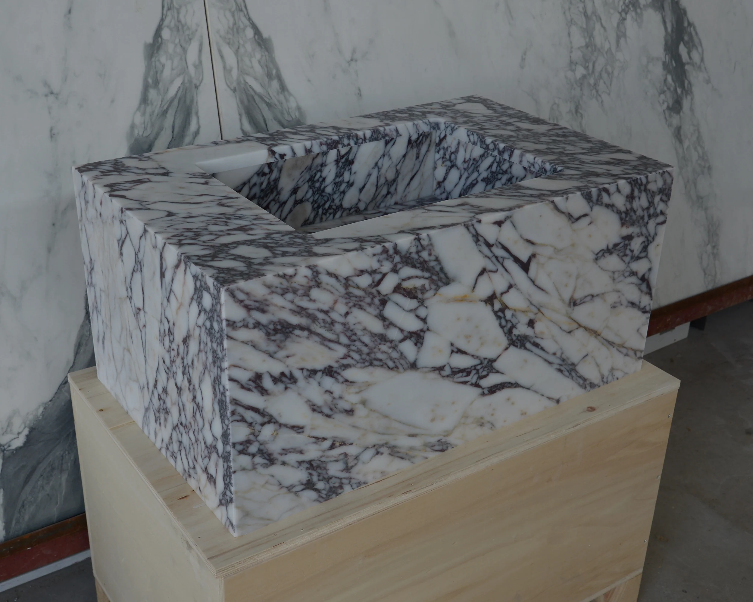HANDCRAFTED CUSTOM CALACATTA VIOLA MARBLE SINK (NS-085) - Image 3