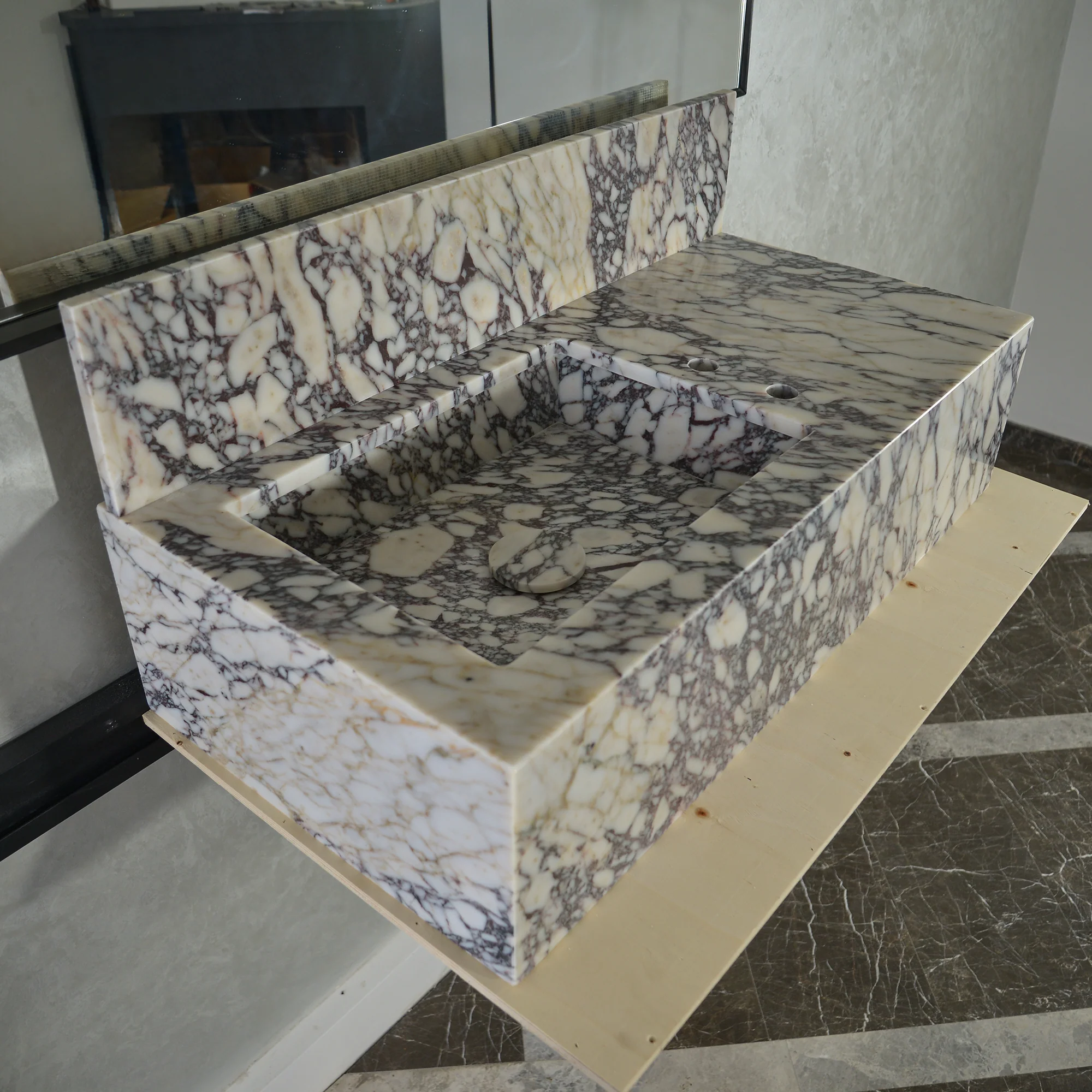 HANDCRAFTED CUSTOM CALACATTA VIOLA MARBLE SINK (NS-096) - Image 9