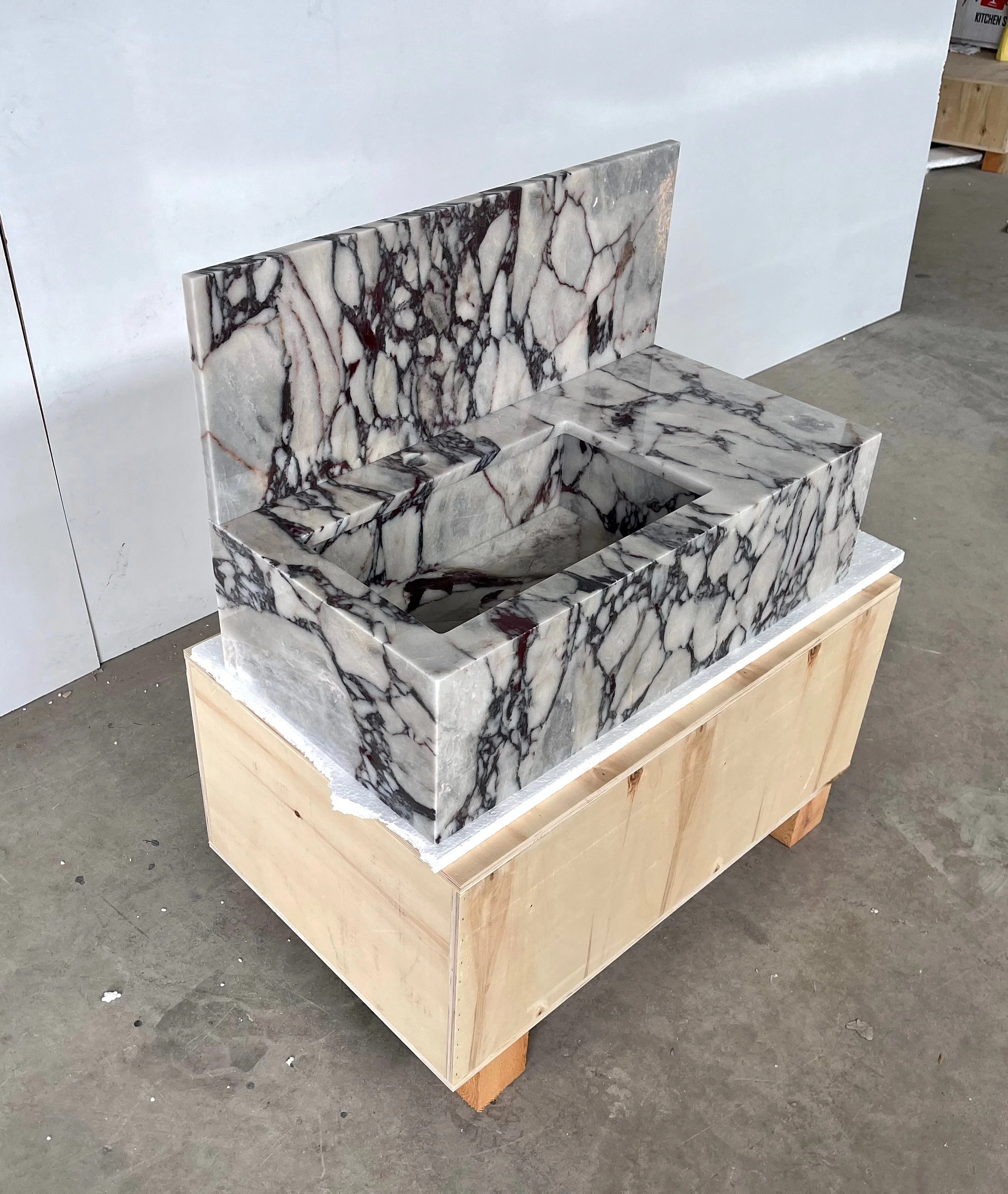 HANDCRAFTED CUSTOM CALACATTA VIOLA MARBLE SINK (NS-081) - Image 7