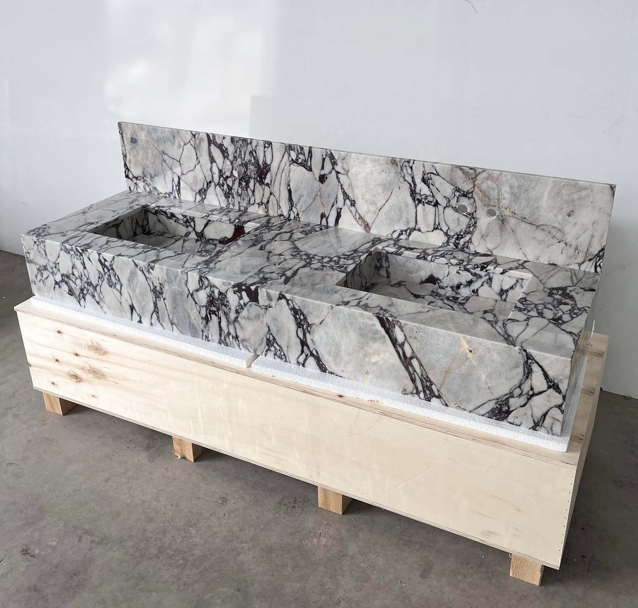HANDCRAFTED CUSTOM CALACATTA VIOLA MARBLE SINK (NS-200) - Image 2