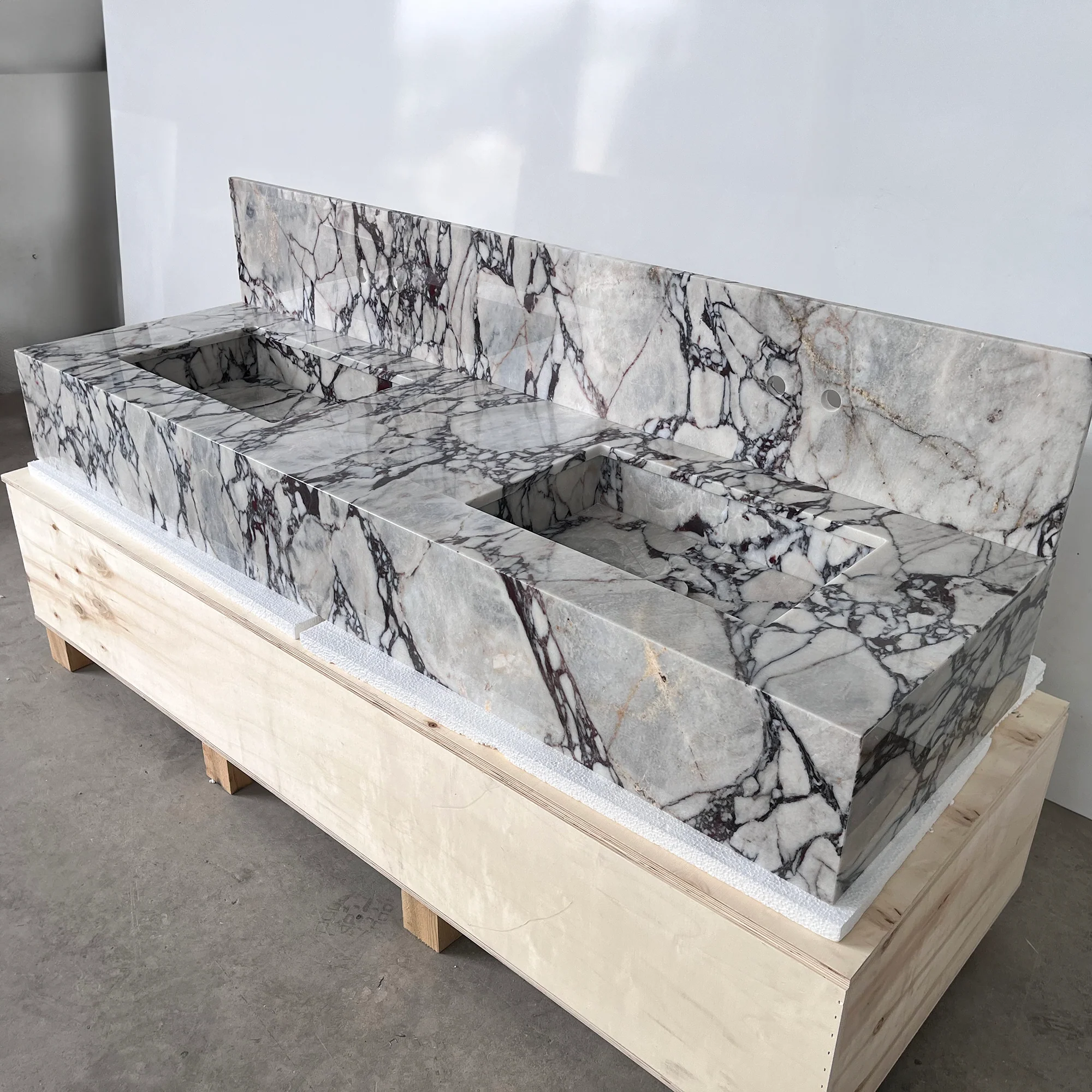 HANDCRAFTED CUSTOM CALACATTA VIOLA MARBLE SINK (NS-200) - Image 5