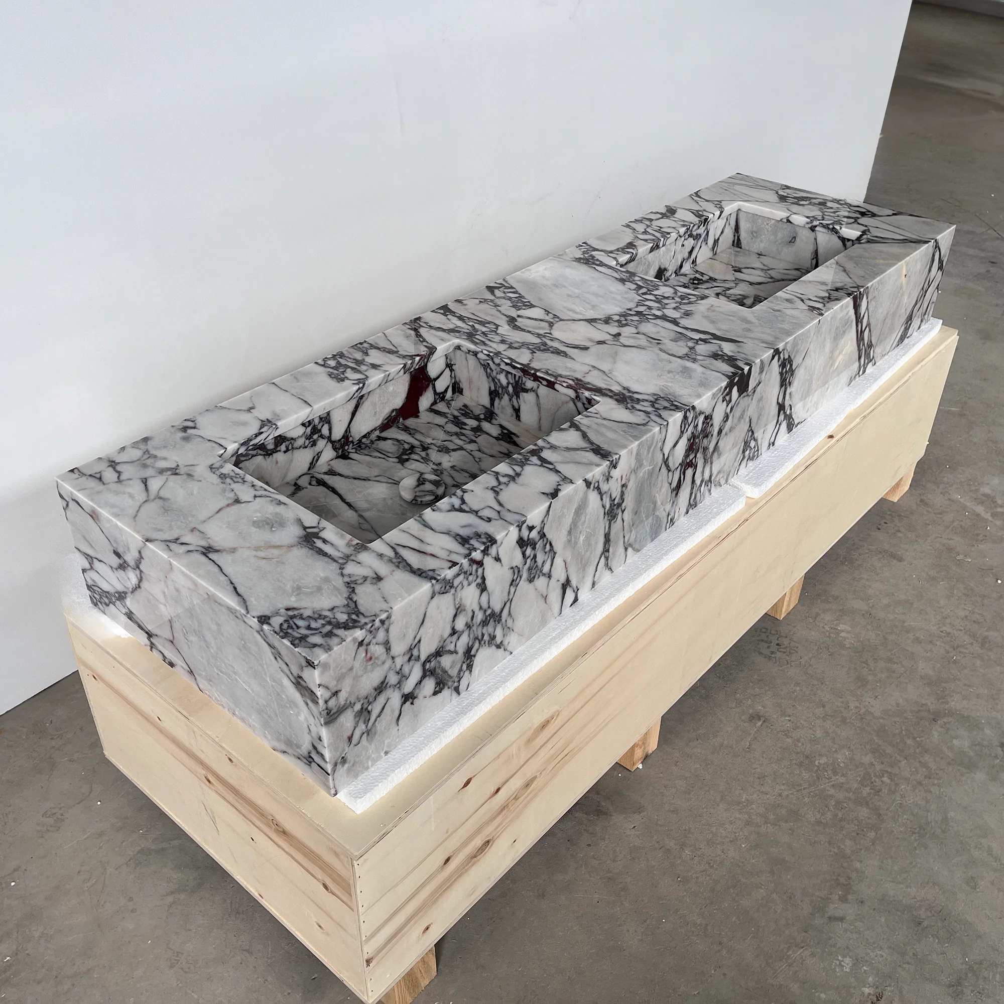 HANDCRAFTED CUSTOM CALACATTA VIOLA MARBLE SINK (NS-200) - Image 6
