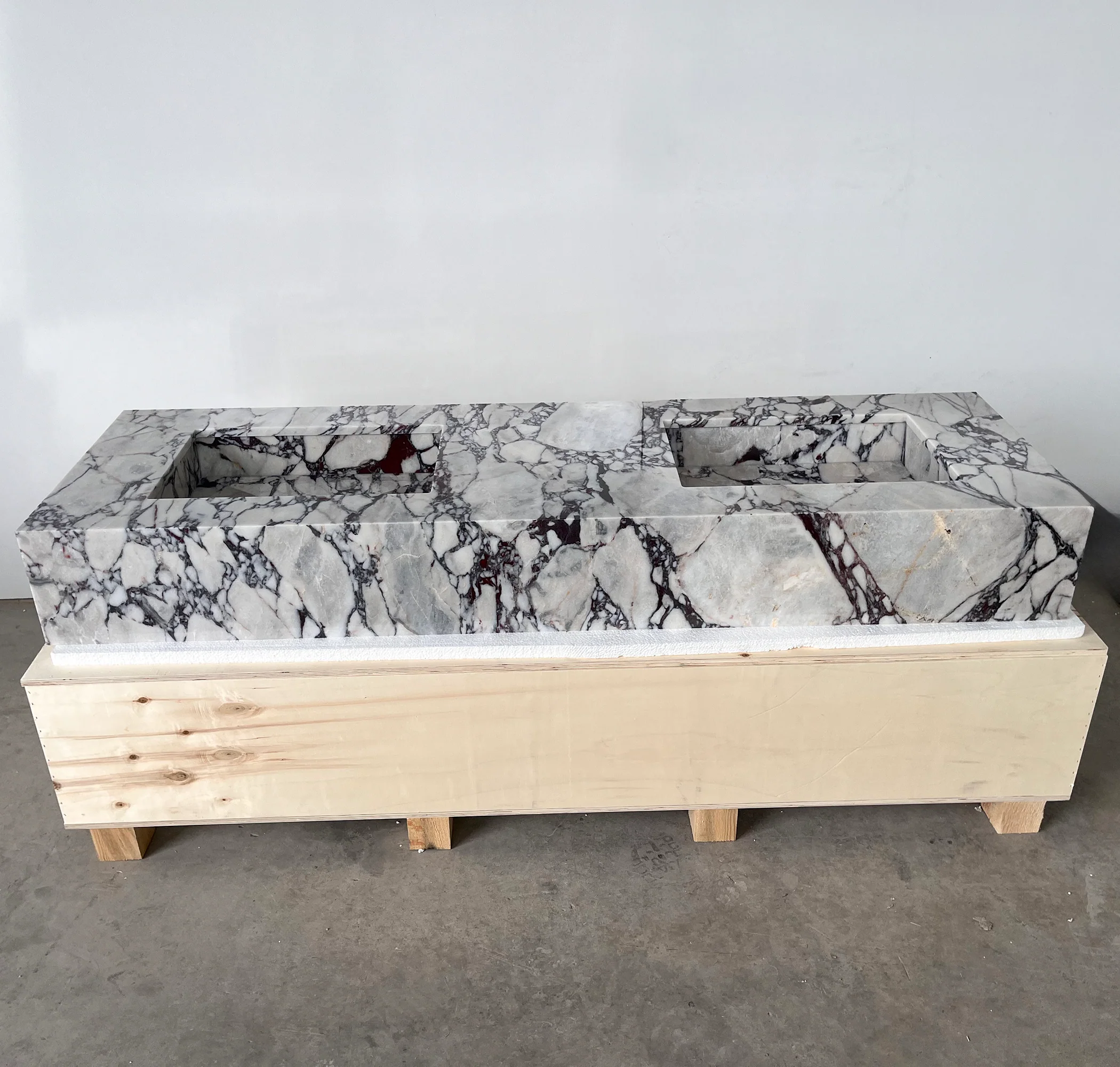 HANDCRAFTED CUSTOM CALACATTA VIOLA MARBLE SINK (NS-200) - Image 7