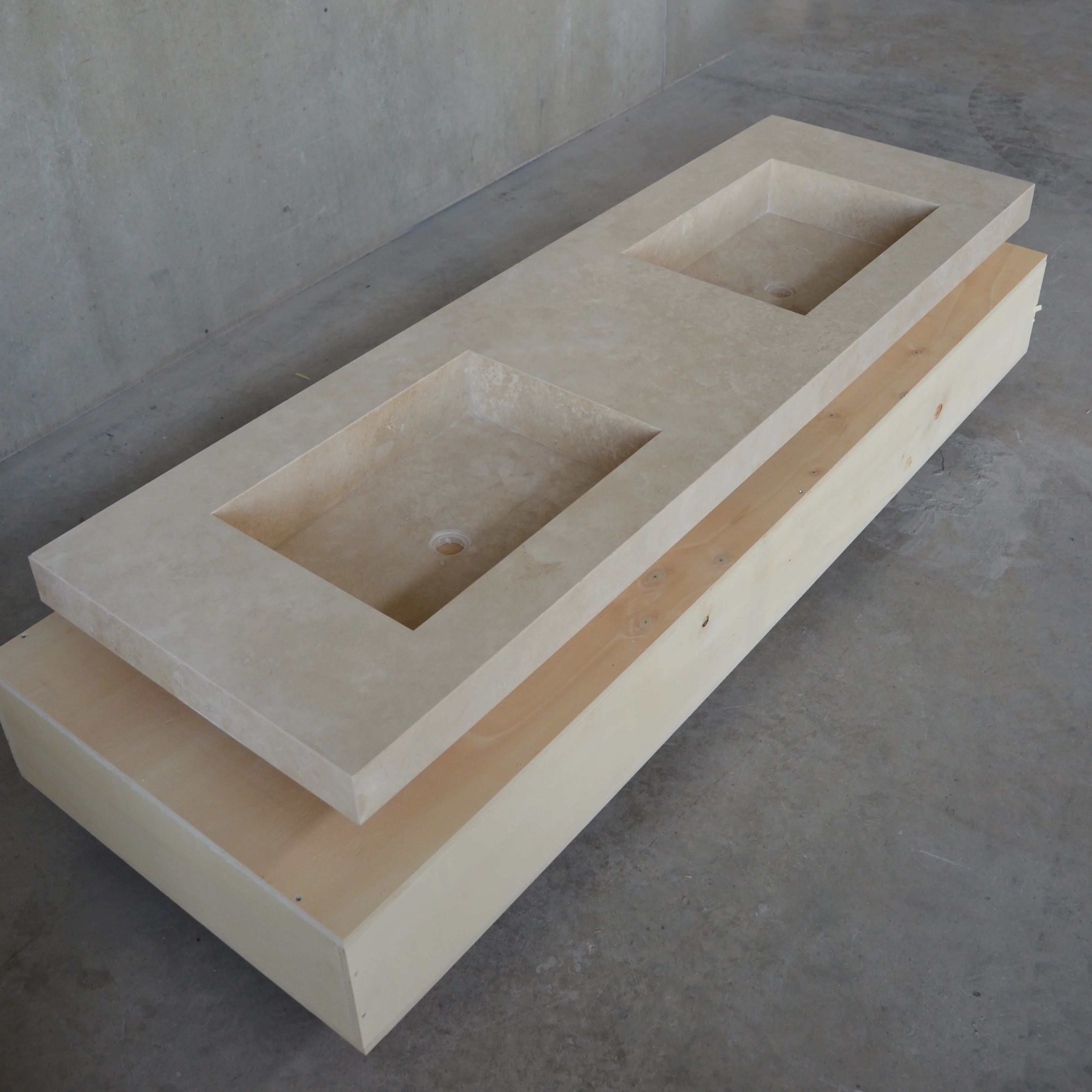 HANDCRAFTED CUSTOM CROSS CUT TRAVERTINE DOUBLE SINK (TR-109) - Image 2