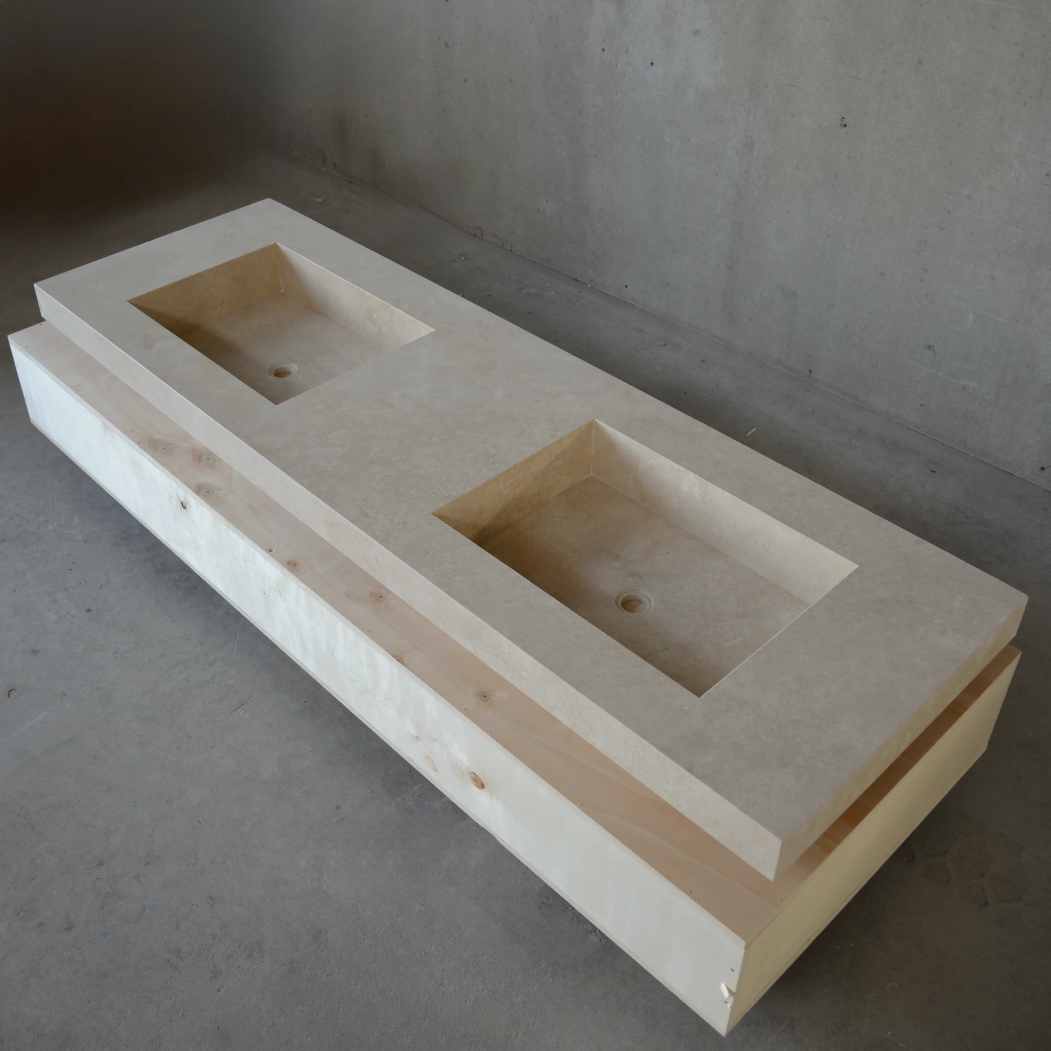 HANDCRAFTED CUSTOM CROSS CUT TRAVERTINE DOUBLE SINK (TR-109) - Image 3