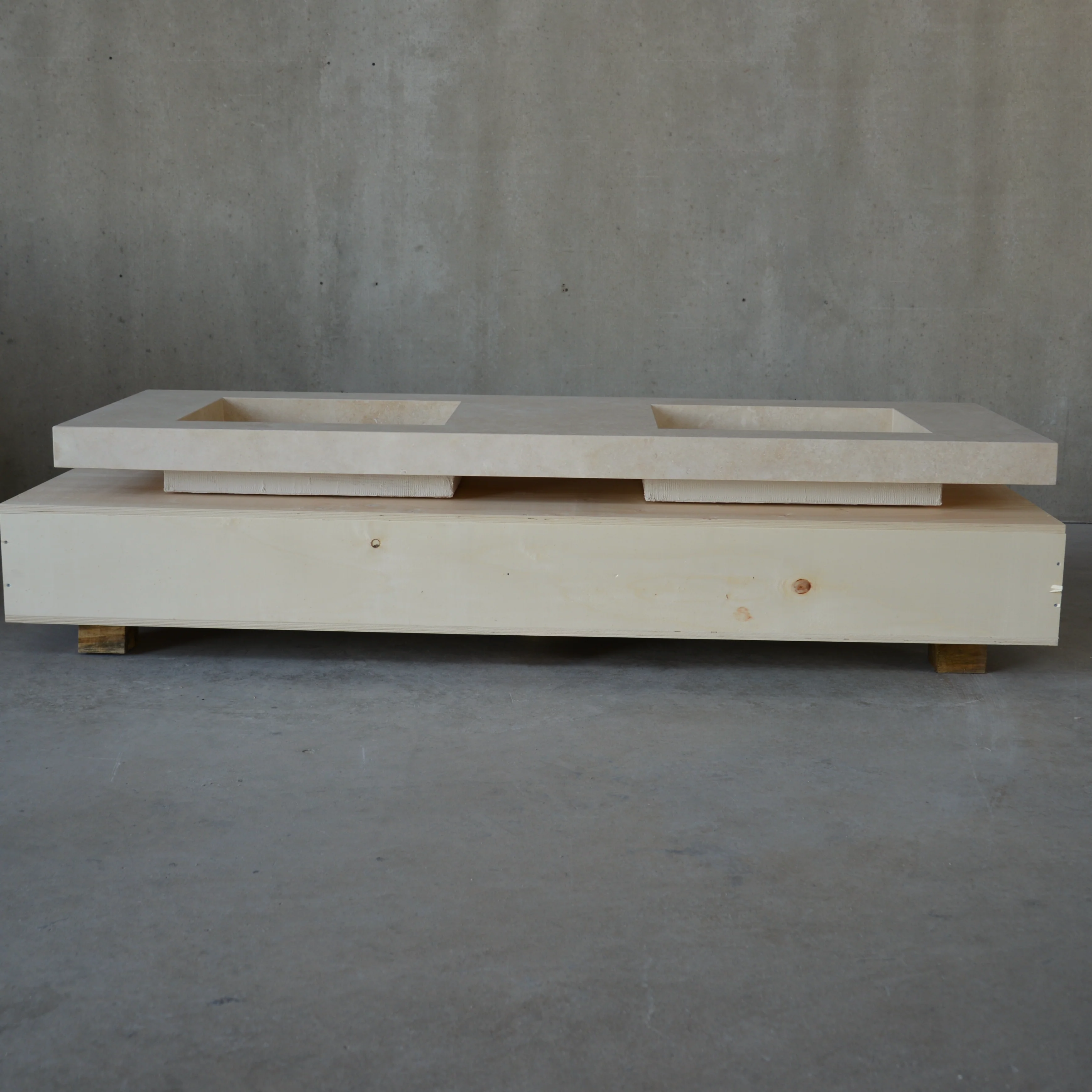 HANDCRAFTED CUSTOM CROSS CUT TRAVERTINE DOUBLE SINK (TR-109) - Image 4
