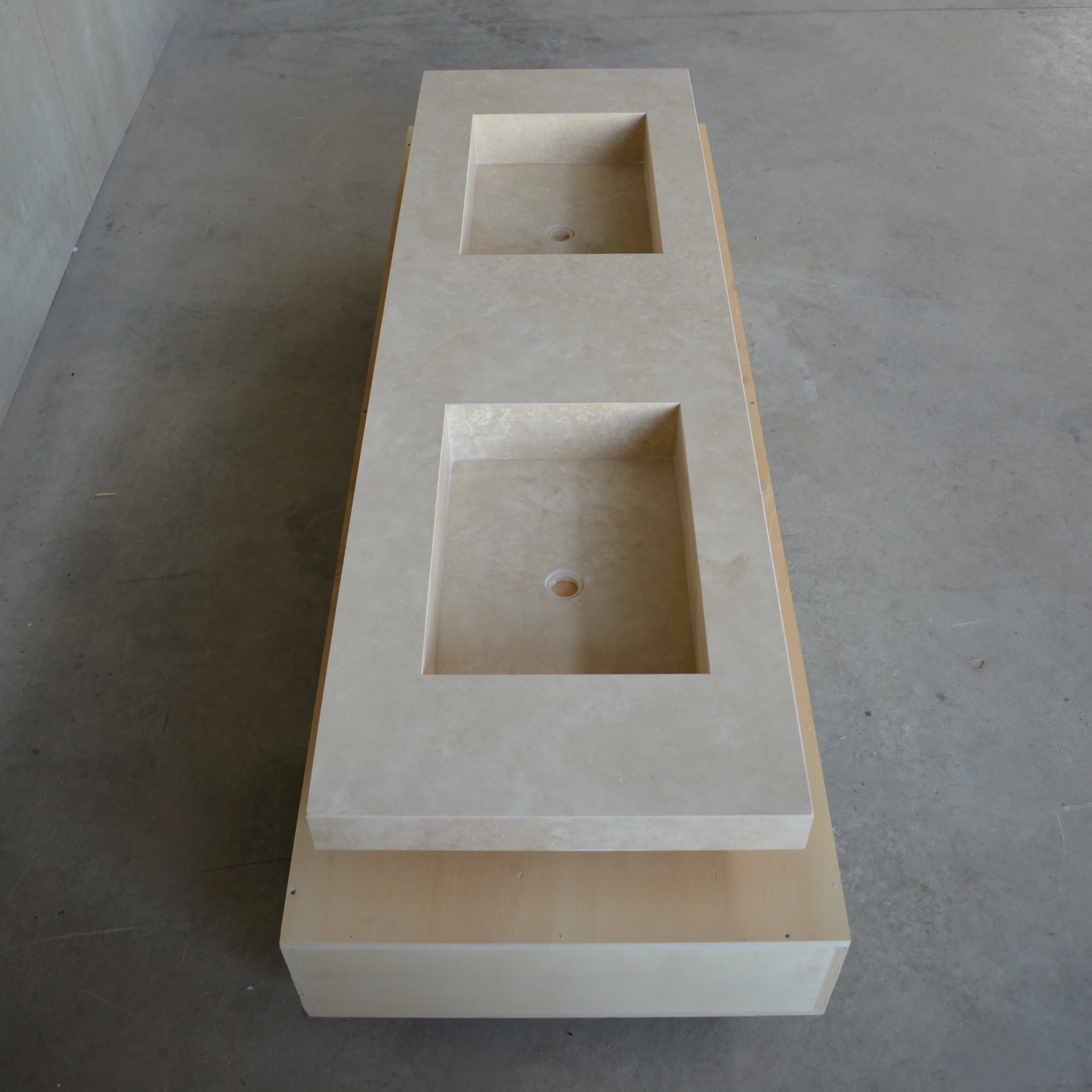HANDCRAFTED CUSTOM CROSS CUT TRAVERTINE DOUBLE SINK (TR-109) - Image 5
