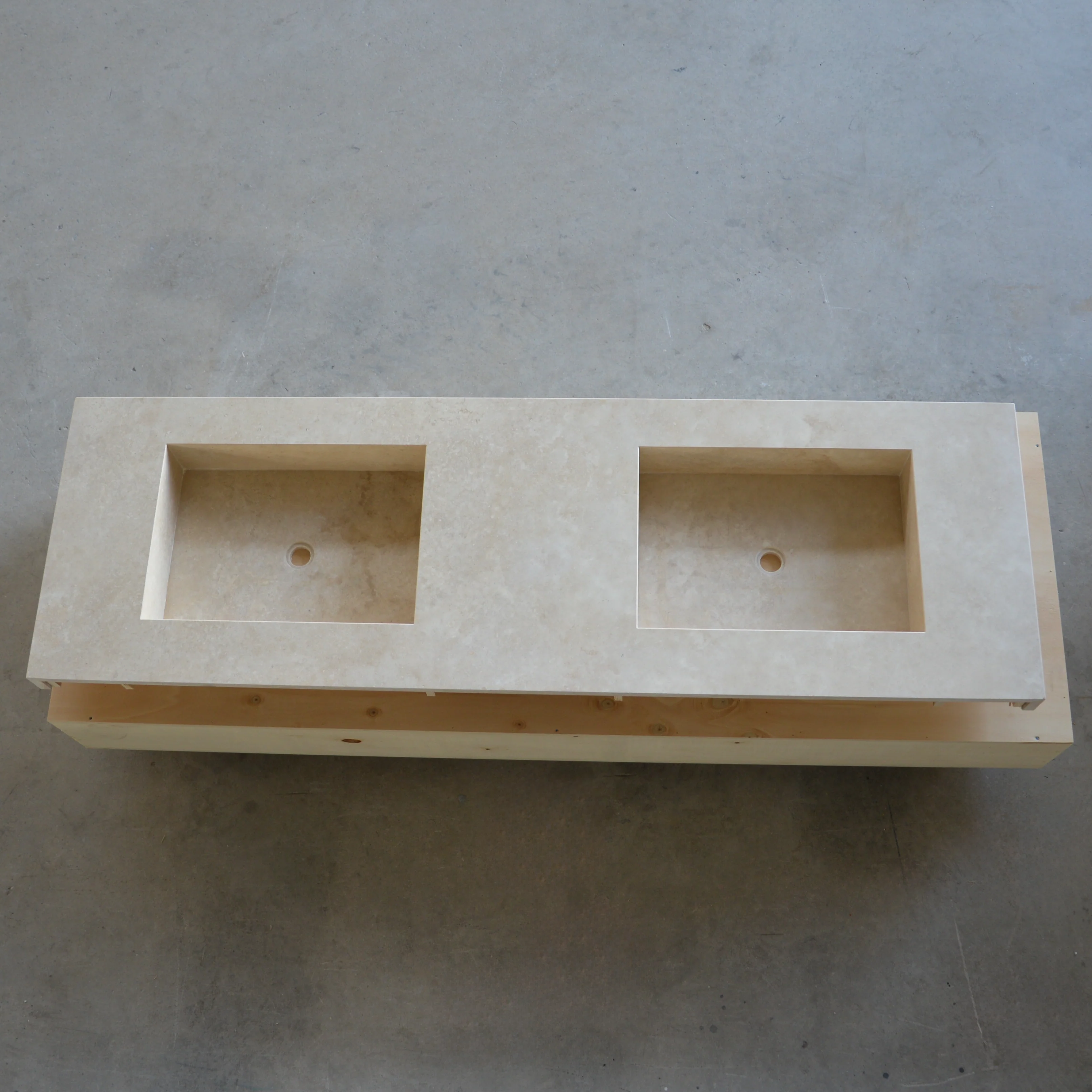 HANDCRAFTED CUSTOM CROSS CUT TRAVERTINE DOUBLE SINK (TR-109) - Image 6