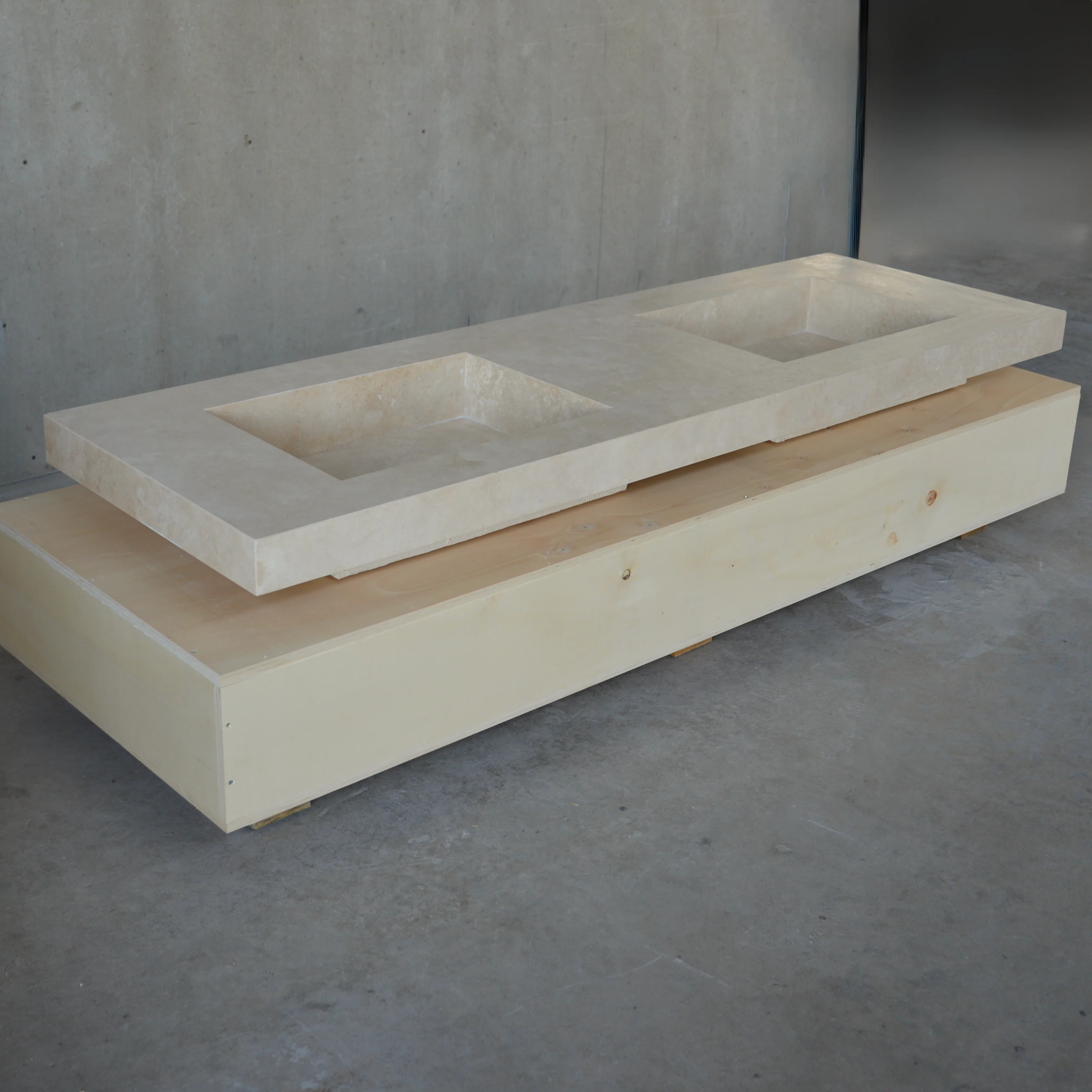 HANDCRAFTED CUSTOM CROSS CUT TRAVERTINE DOUBLE SINK (TR-109) - Image 7