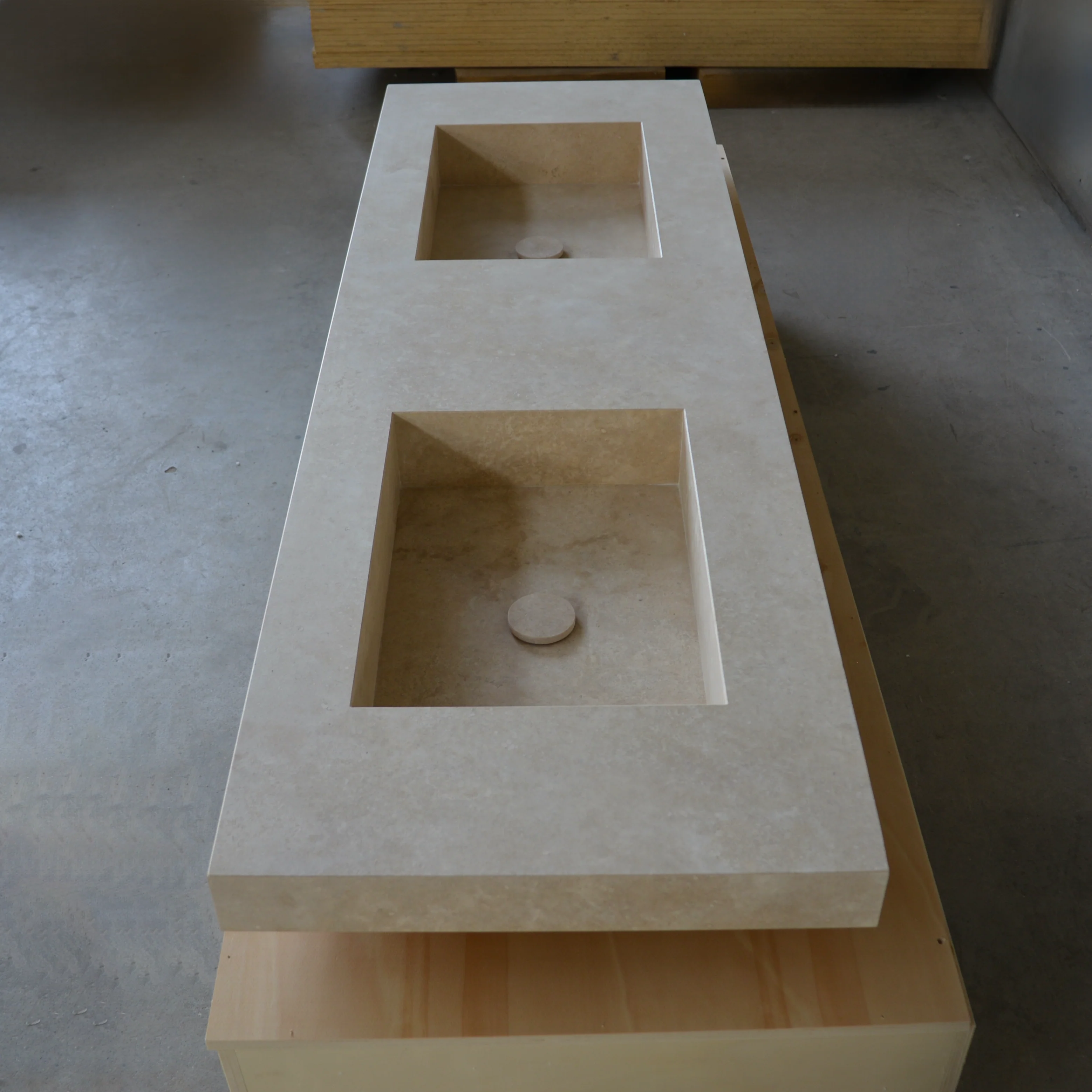 HANDCRAFTED CUSTOM CROSS CUT TRAVERTINE DOUBLE SINK (TR-109) - Image 8