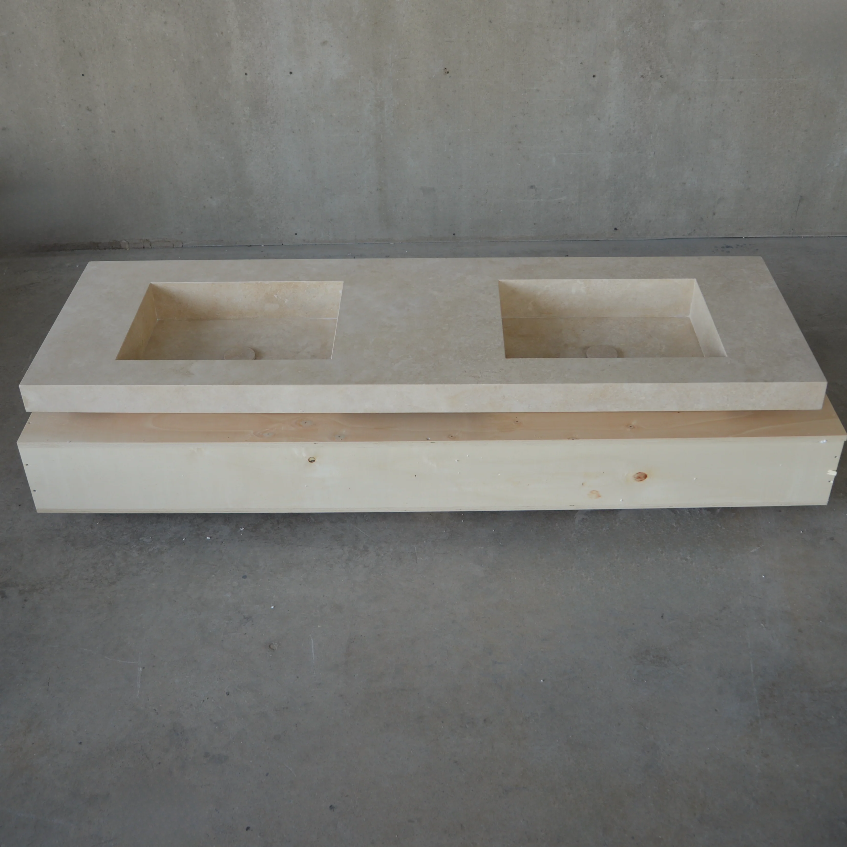 HANDCRAFTED CUSTOM CROSS CUT TRAVERTINE DOUBLE SINK (TR-109) - Image 9