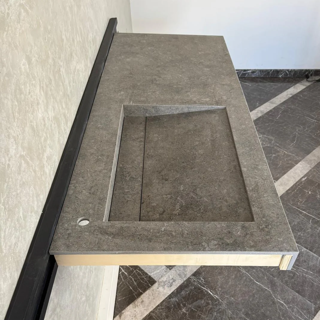 Handcrafted Custom Dekton Grafite Porcelain Bathroom Sink: Custom Vanity Top or Wall Mount (ES-060) - Image 5