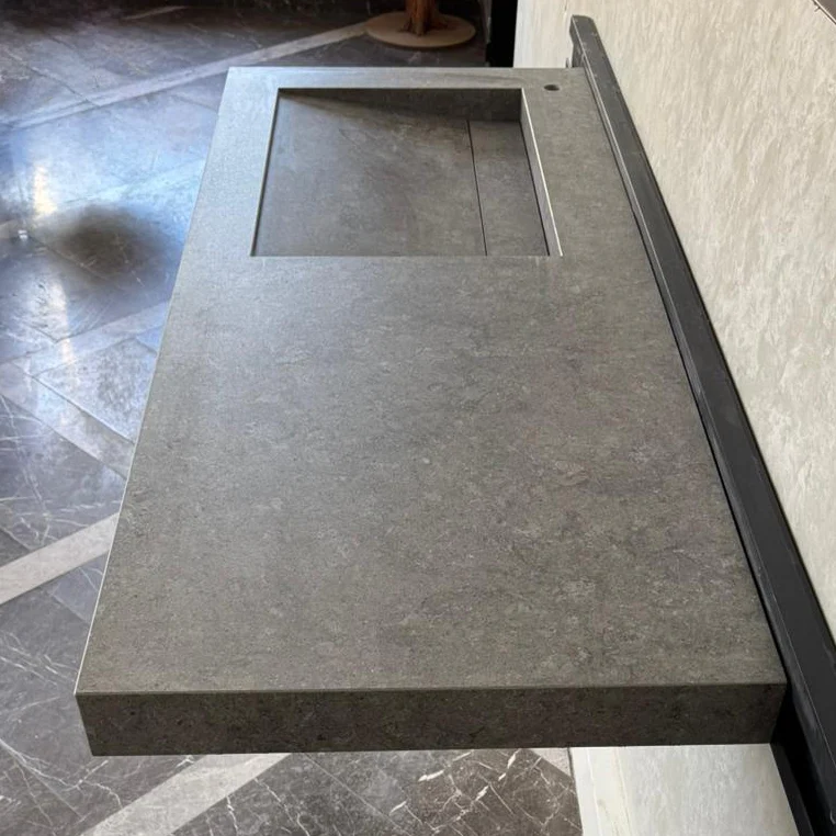 Handcrafted Custom Dekton Grafite Porcelain Bathroom Sink: Custom Vanity Top or Wall Mount (ES-060) - Image 7